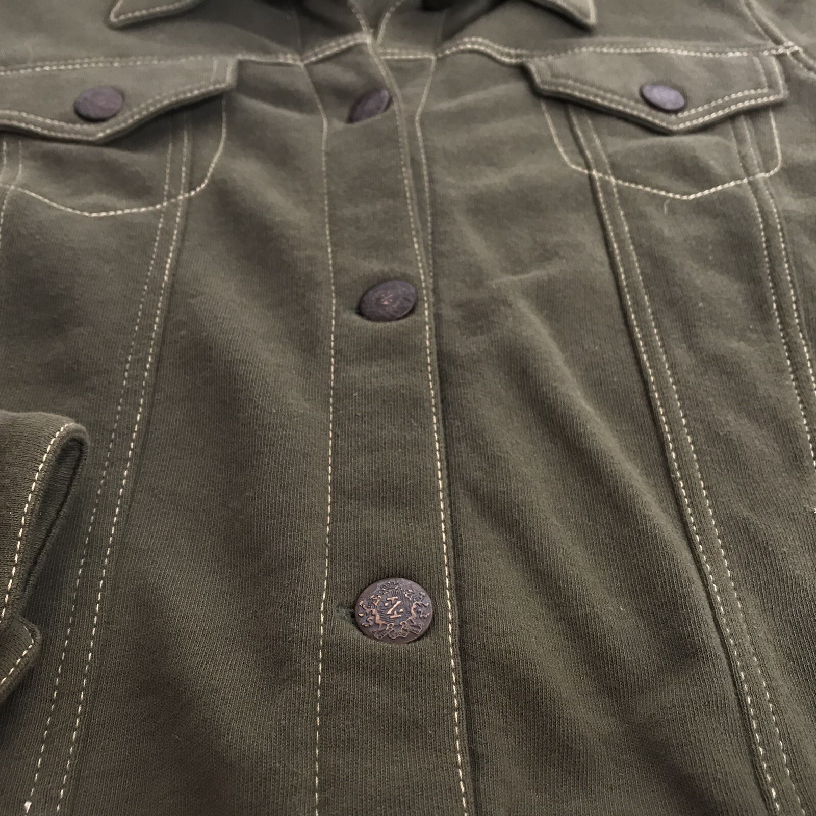 VINTAGE IZOD Womens L Jacket Khaki Green Button Jean Jacket Army Style NWT