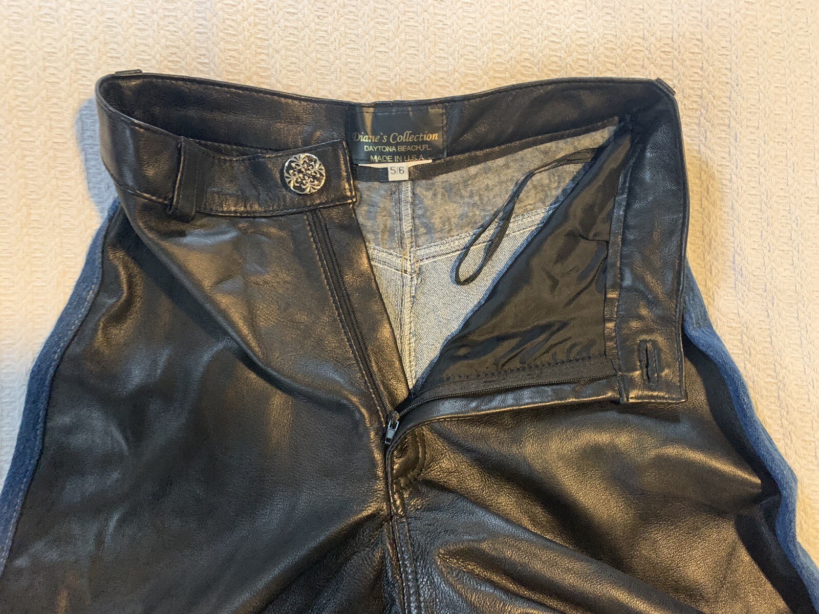 Vintage 80s Denim & Leather Chaps Jeans High Rise Biker Western Rocker Metal