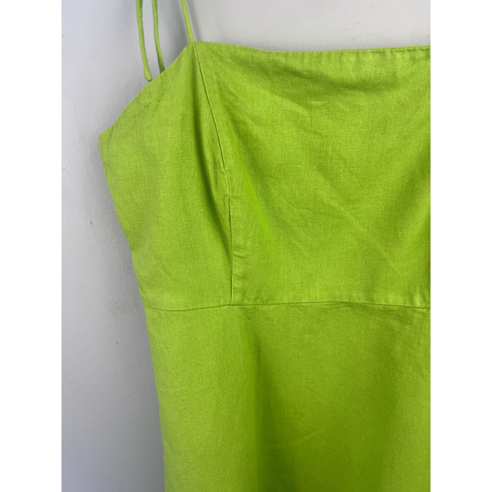 Old Navy Linen Blend Fit & Flare Lime Green Tie Shoulder Mini Cami Dress SZ M
