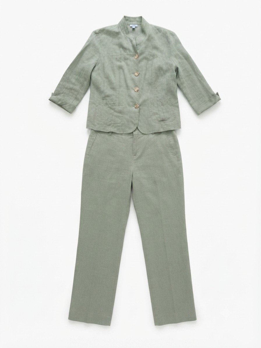 Vintage Cherokee Linen Set Jacket Button Up 3/4 Sleeve & Cropped Pants size 6