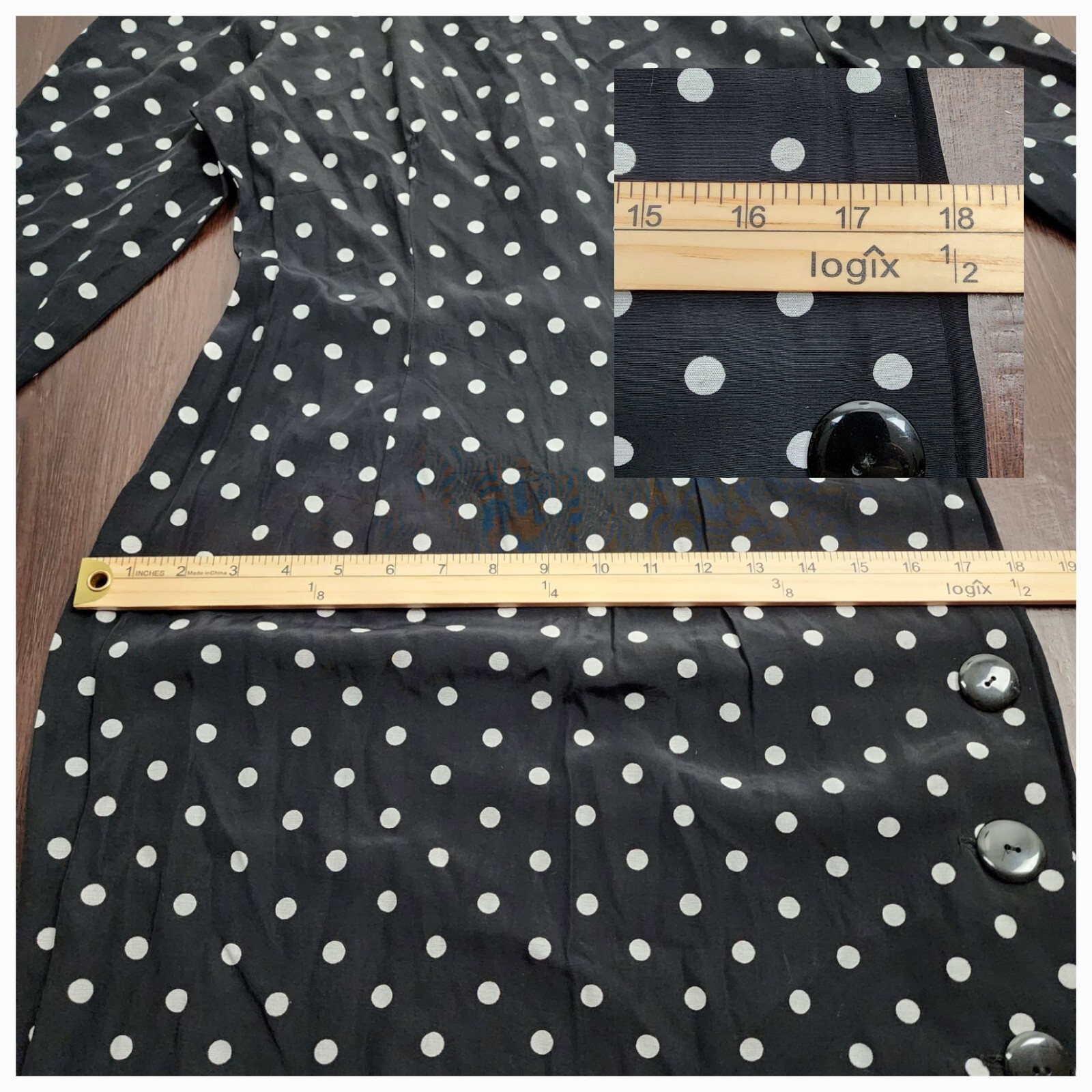 Vintage 80s 1940s DiamondsRun Black White Midi Pencil Dress Long Sleeve PolkaDot