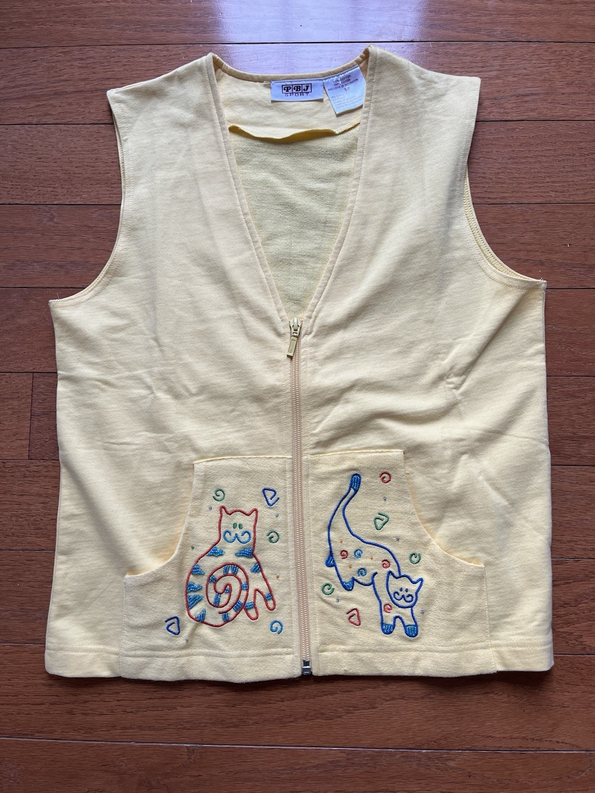 VTG 90’s PBJ Sport Cats Vest Grannycore Preppy Small Zipper