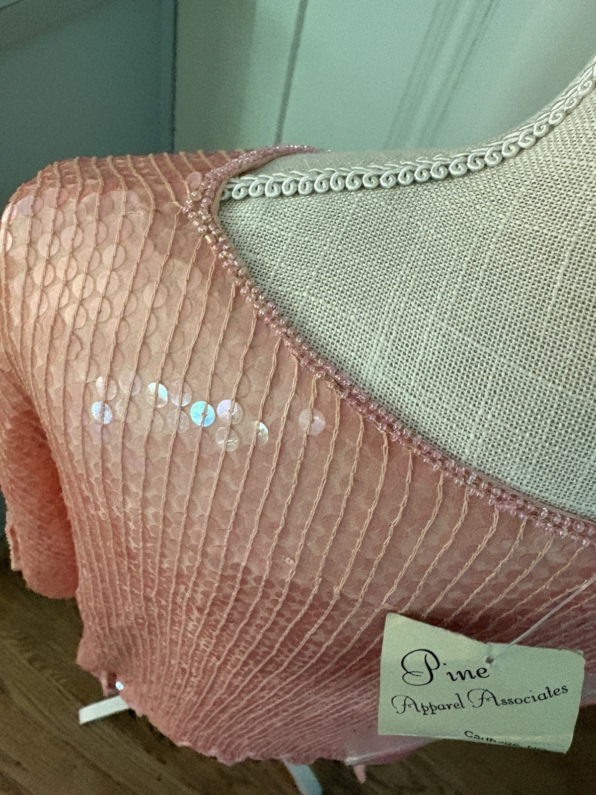 Vintage 80s Hand Beaded 100% Silk Top Pastel Pink Sequin. NWT!M Deadstock. India