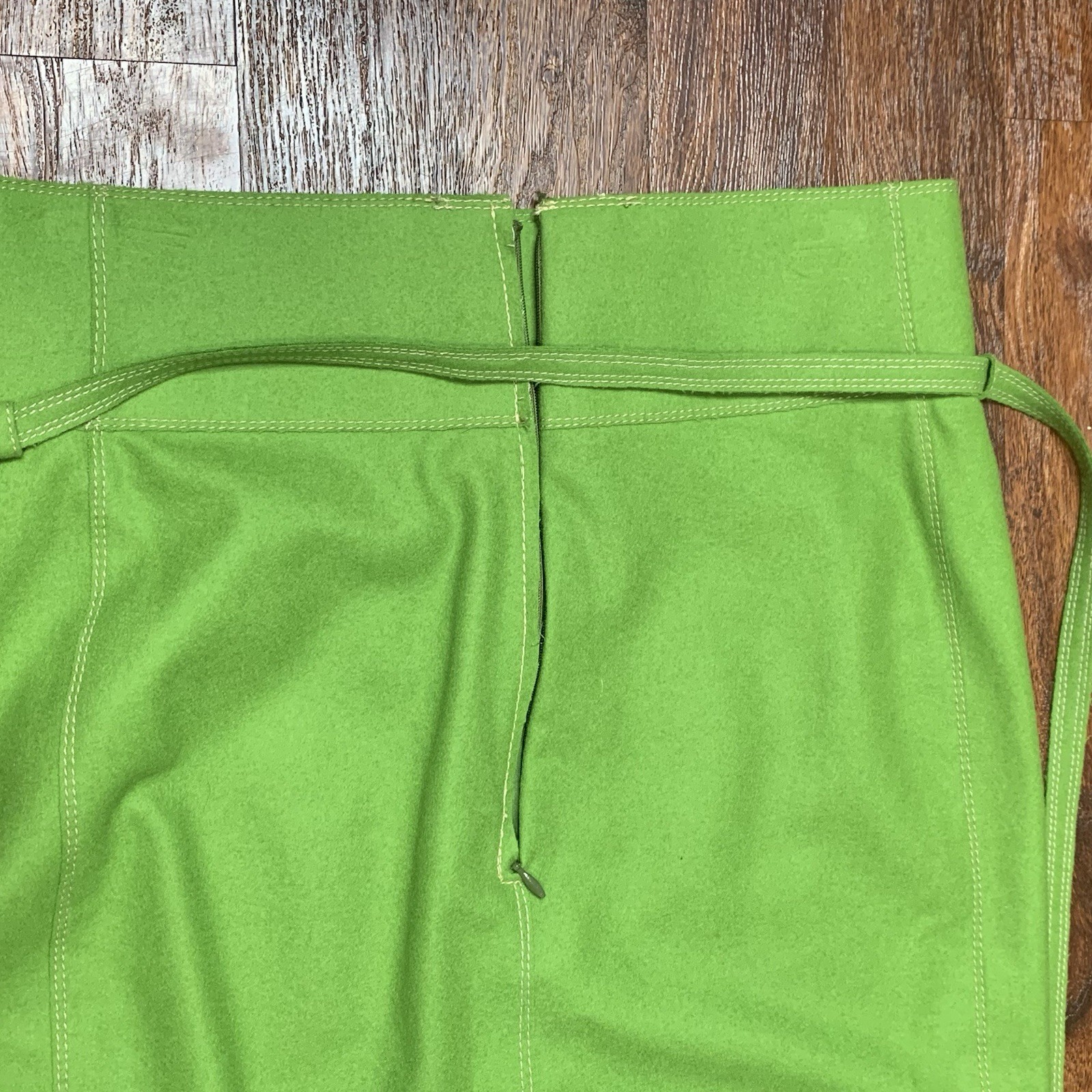 VTG 70s Saint Laurent Rive Gauche YSL Skirt Wool Green Sz FR40 US 8 France Zip