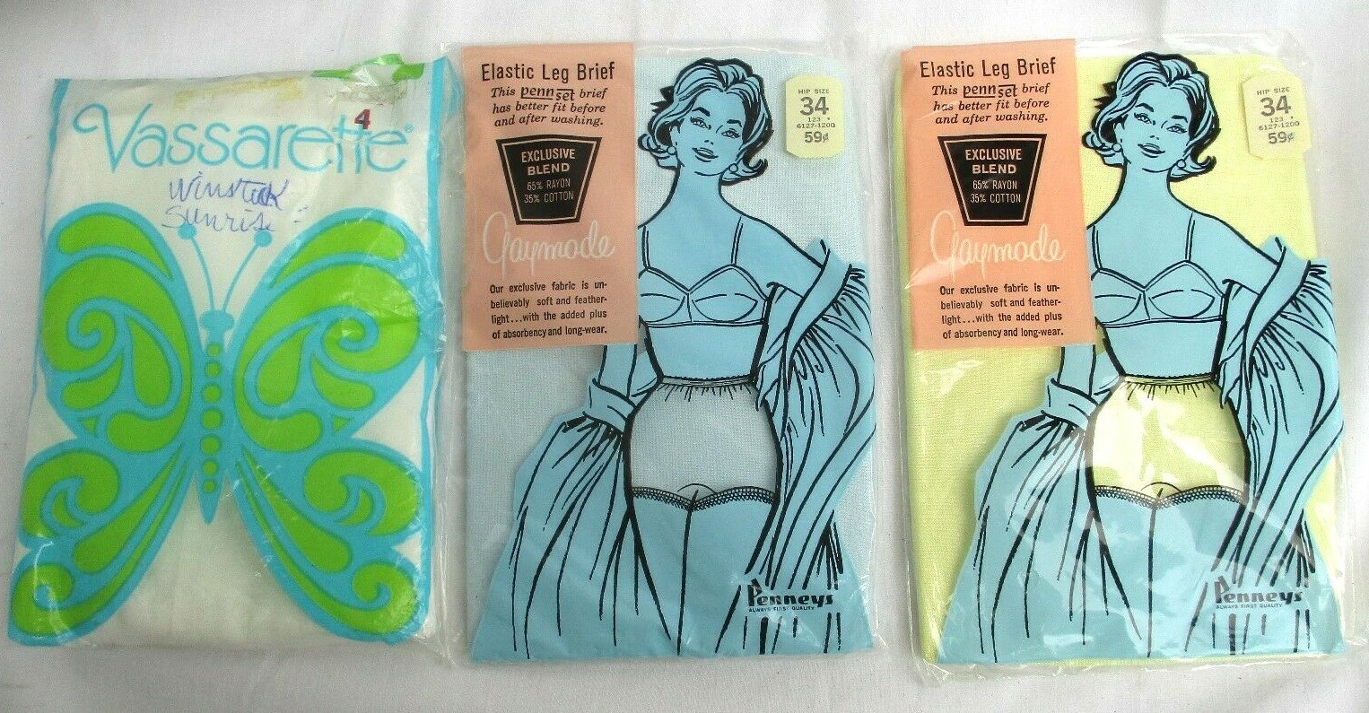 LOT of 3..VTG 1950’s..RAYON & COTTON..PANTIES..BLUE, YELLOW, WHITE..NEW NIP.sz S
