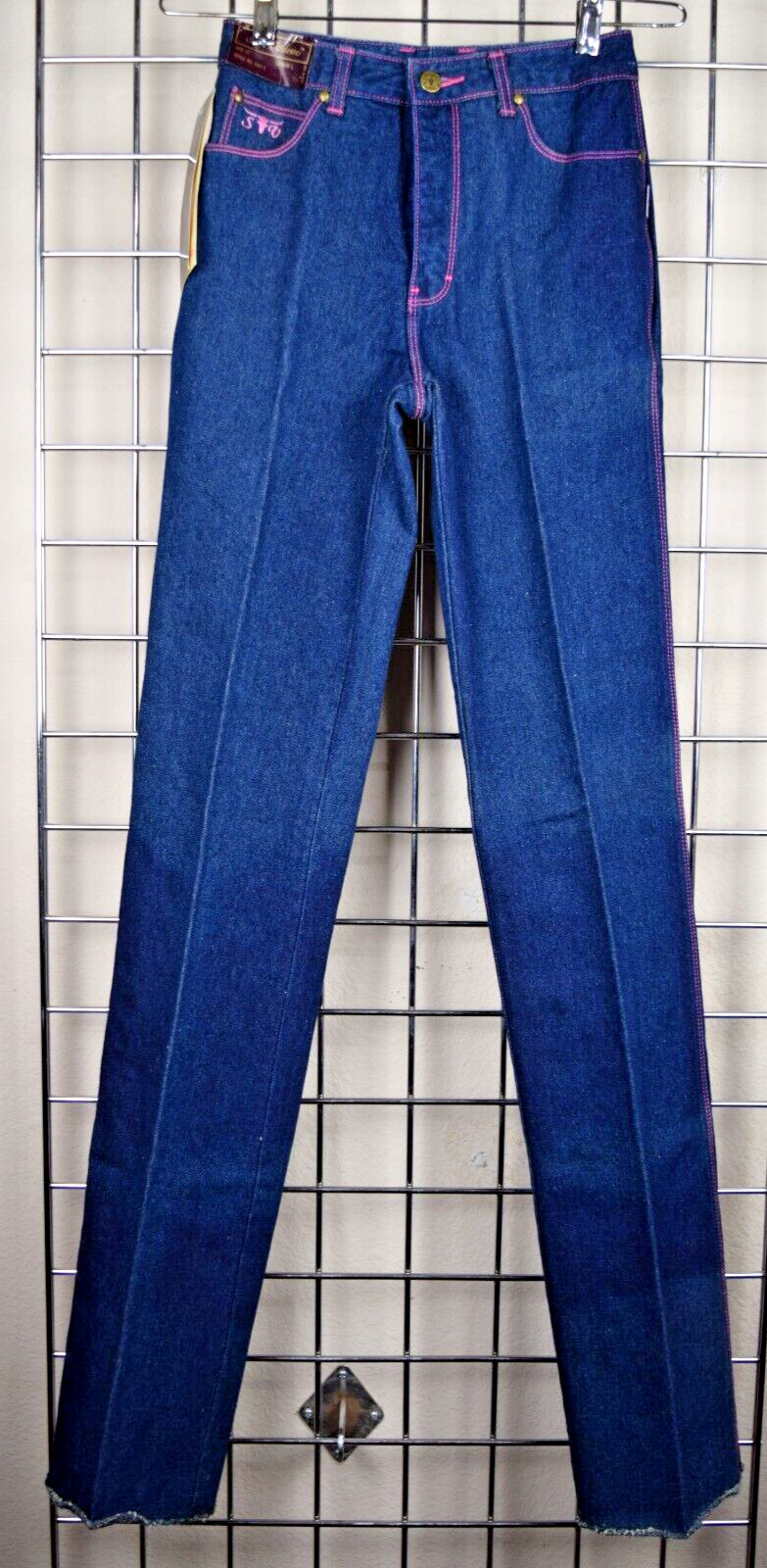 Vintage Sergio Valente Jeans Size 27 70s Dark Blue Pink Stitching NWT