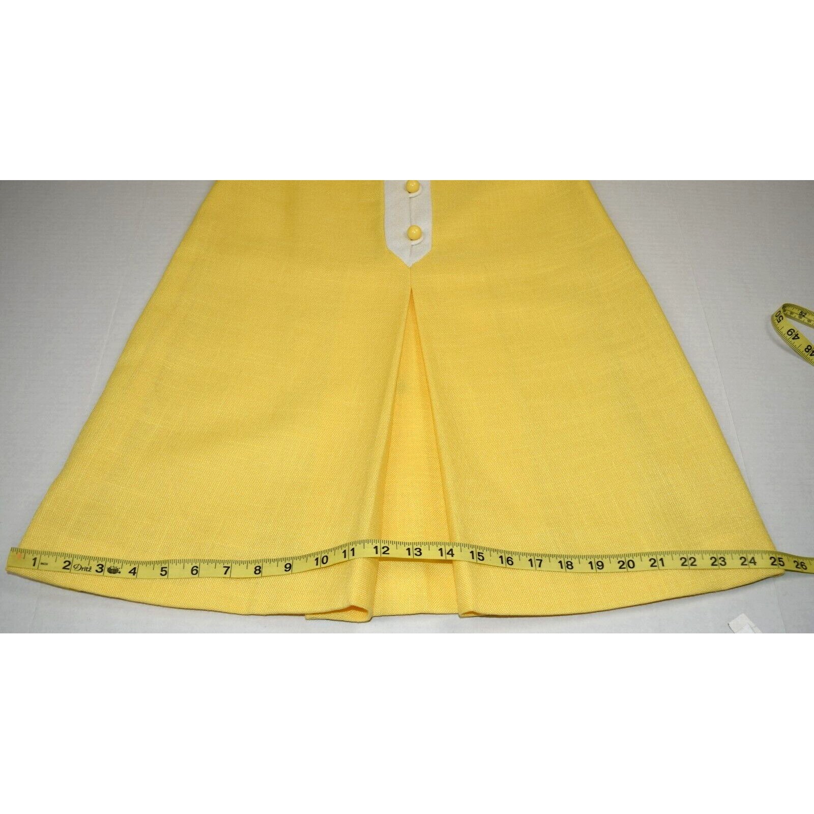 Vintage Midi Dress Carlye Size S/M 50s Sunny Yellow Linen White Trim Lined