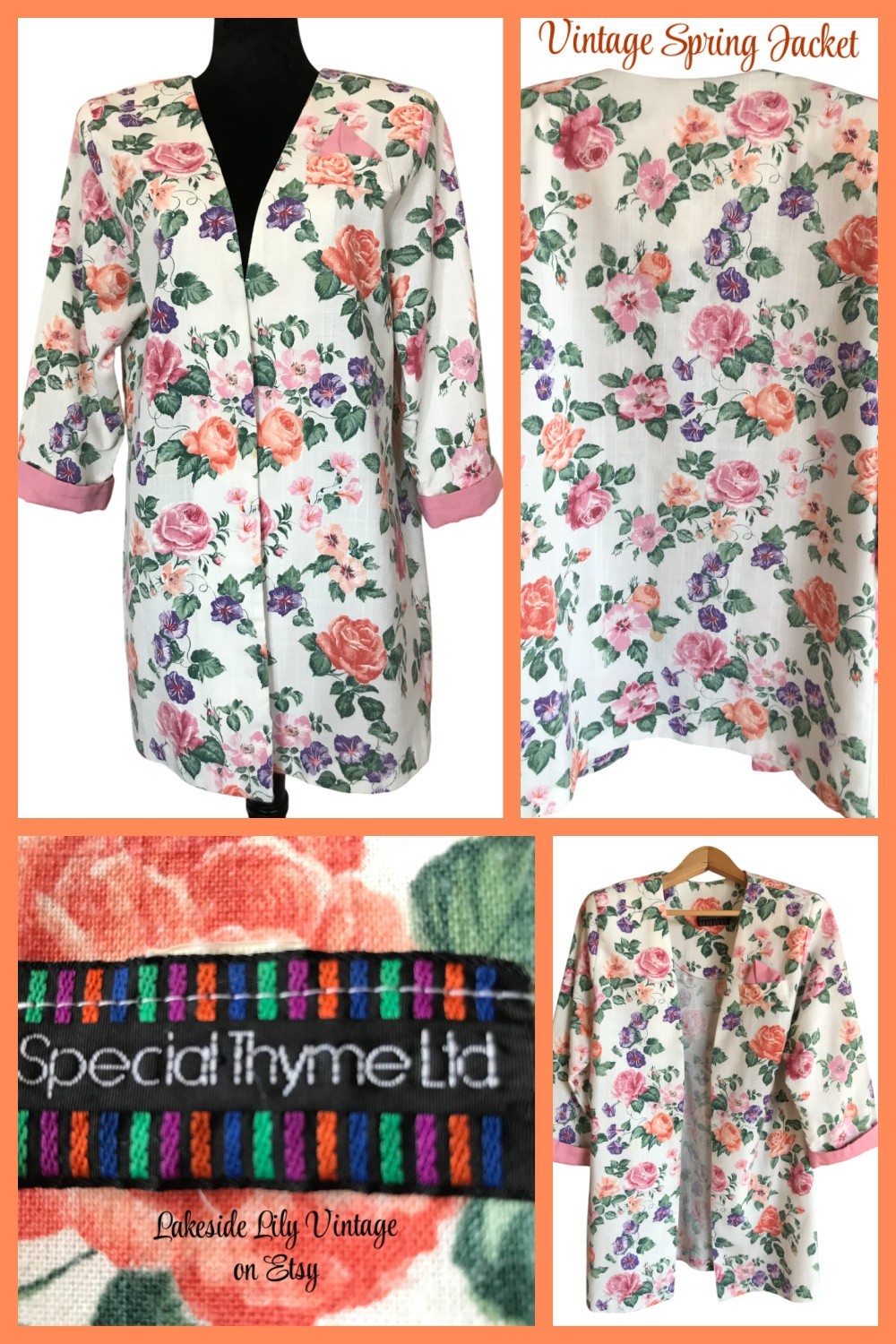 Special Thyme Ltd. Floral Jacket VTG 80s Lightweight Flowery Spring Blazer 14WP