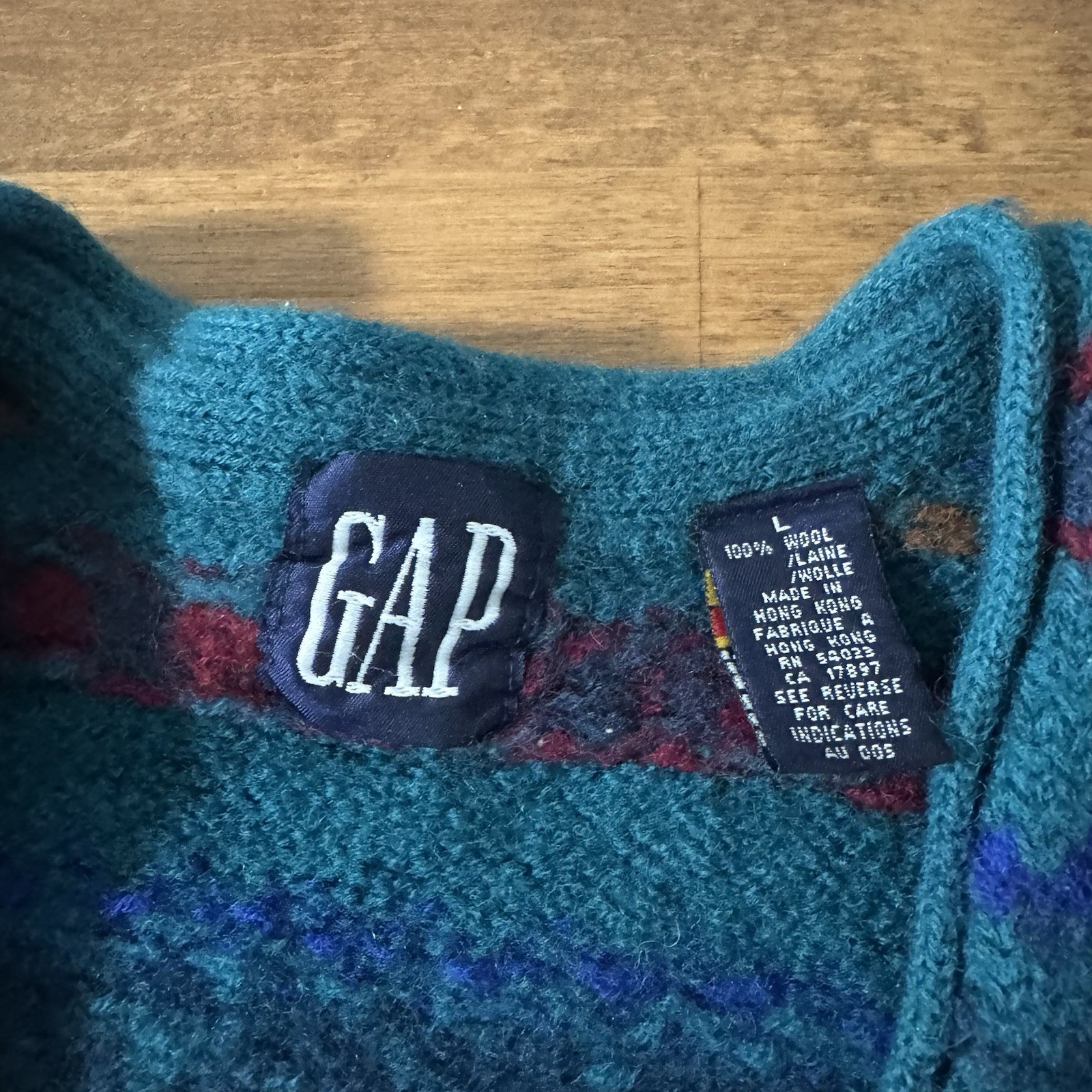 Vintage 1990s Gap Wool Knit Geometric Pattern Cardigan Sweater Small Medium