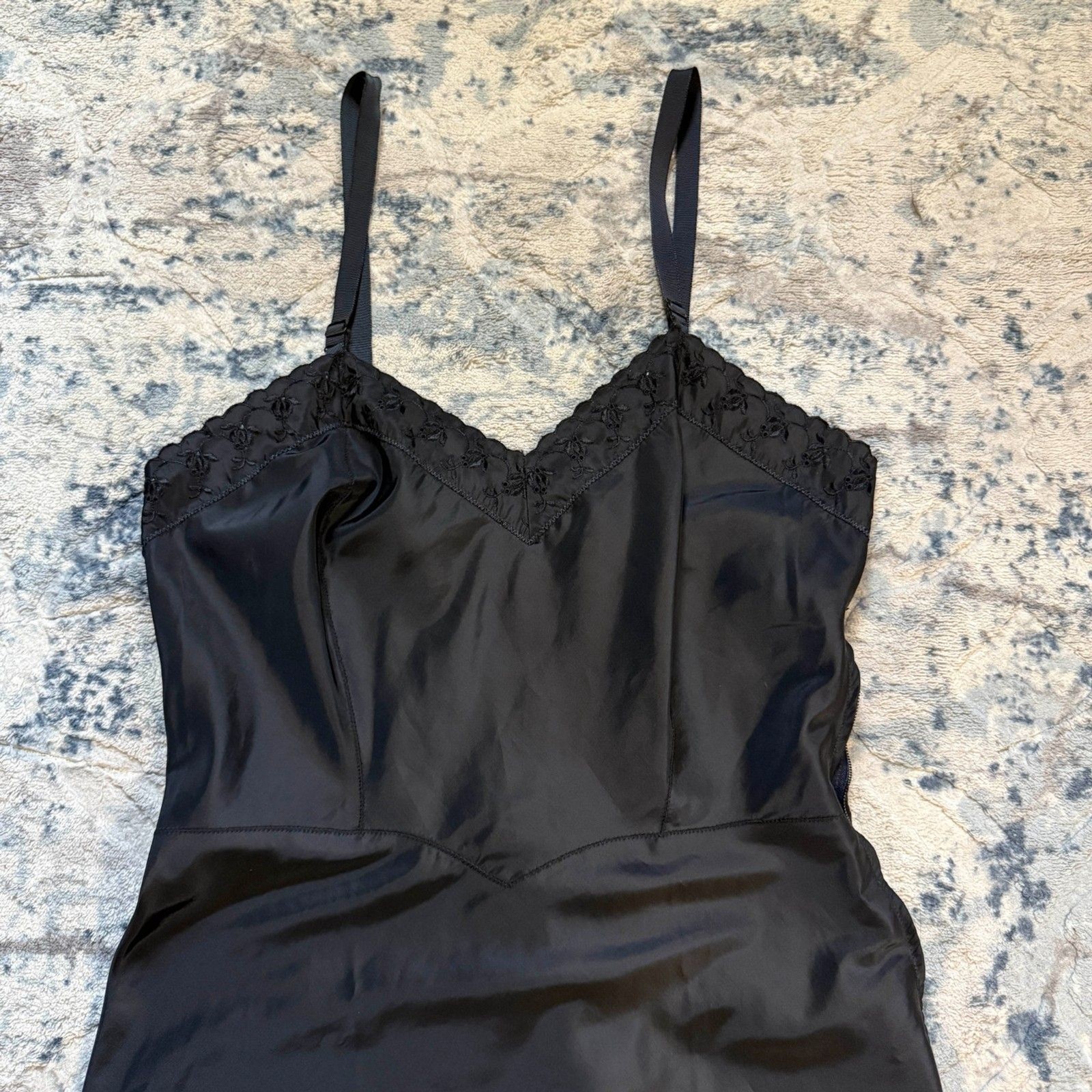 Y2K Barbizon Ariel Taffreda Vintage Full Slip Dress Black Zippered 1950s Sz 9