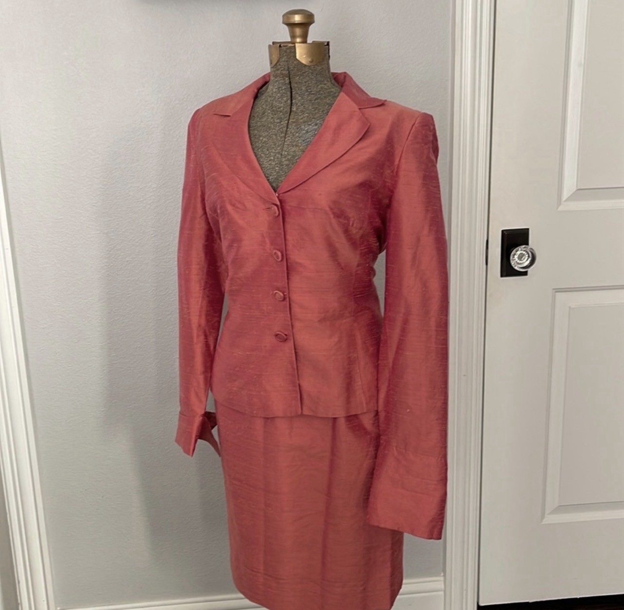 Vintage Paule Vasseur French Silk Cocktail Party Wedding Skirt Suit M 42 6 Pink