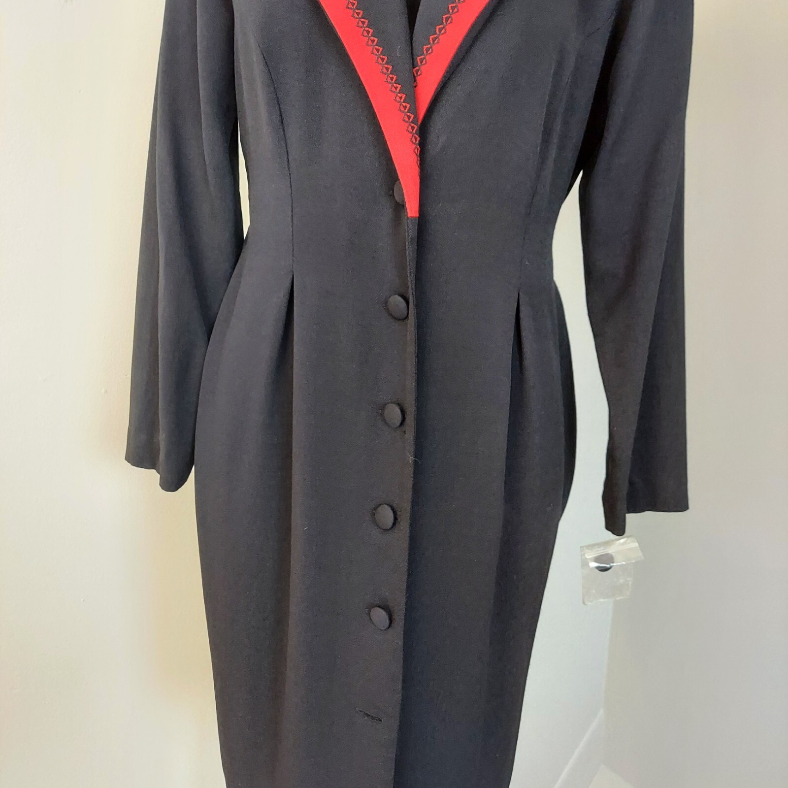 NWOT Vintage 80-90s S.L. Fashions Black Red Big Suit Collar Dress, Petites 12