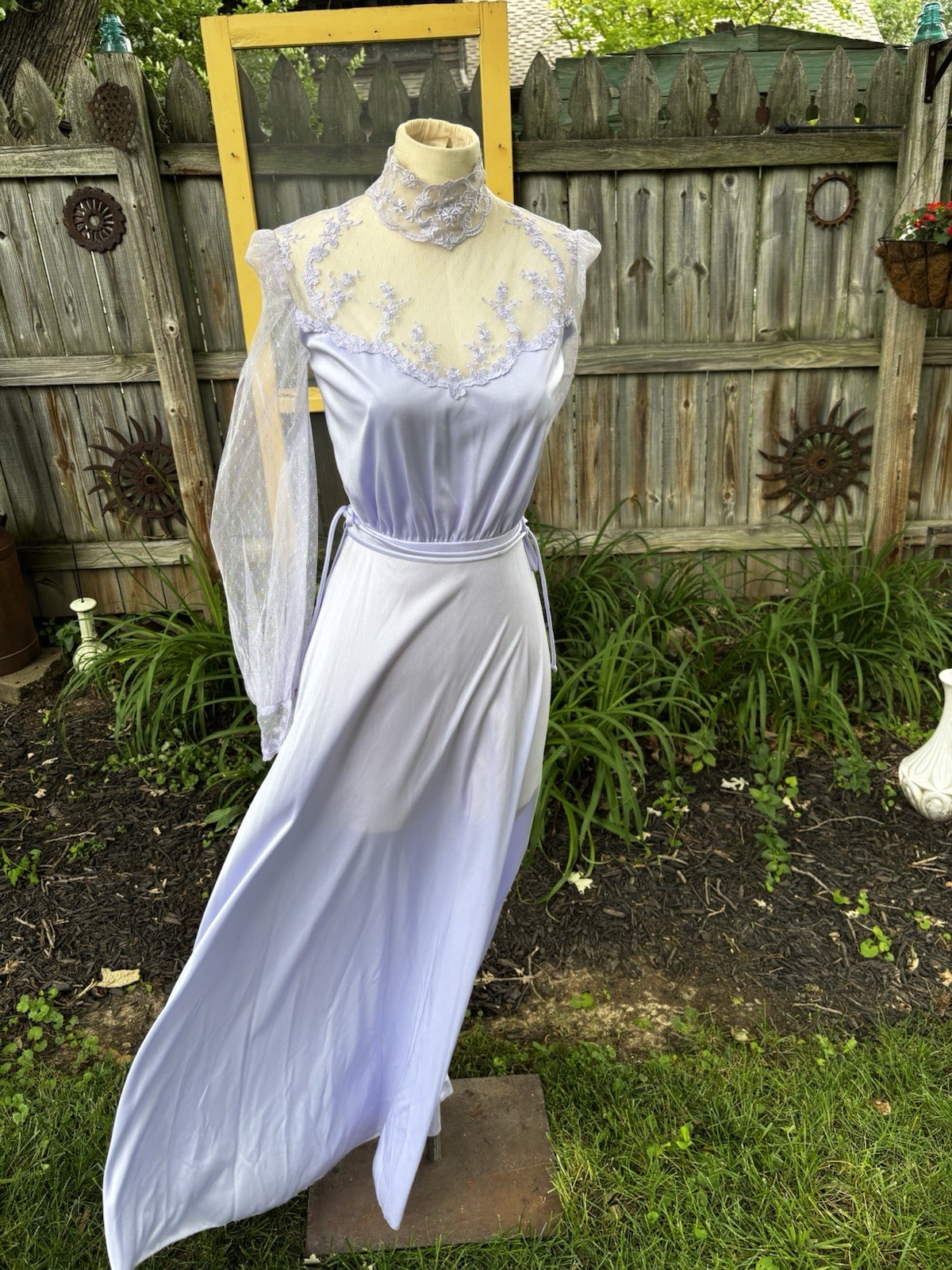 VTG 70s Dress Maxi Polyester Formal Bridesmaid Wedding Purple Sheer Eve Milady