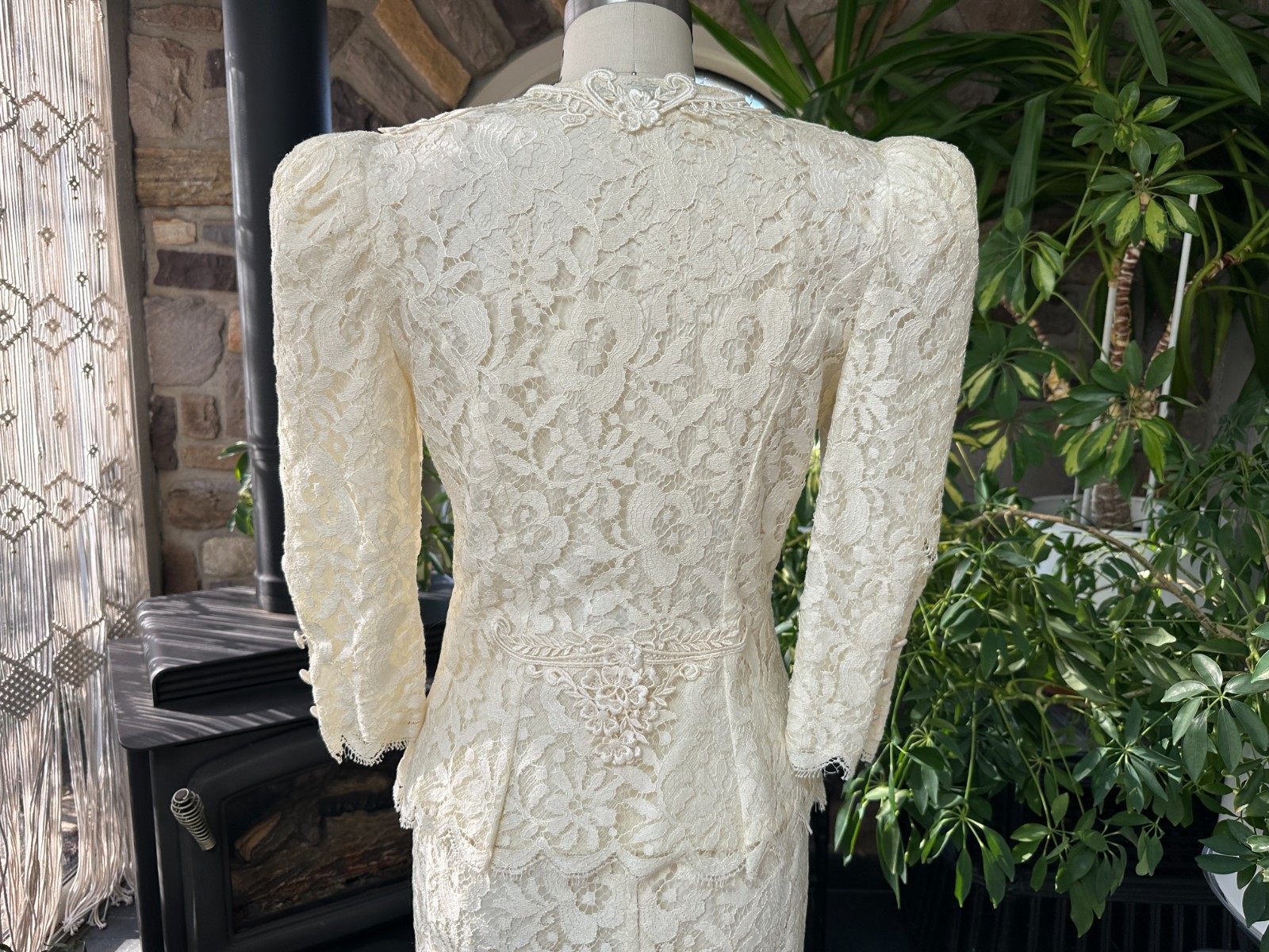 Vintage 1980s Greg Adams Formal 2 Piece Ivory Lace Bridal Wedding Suit