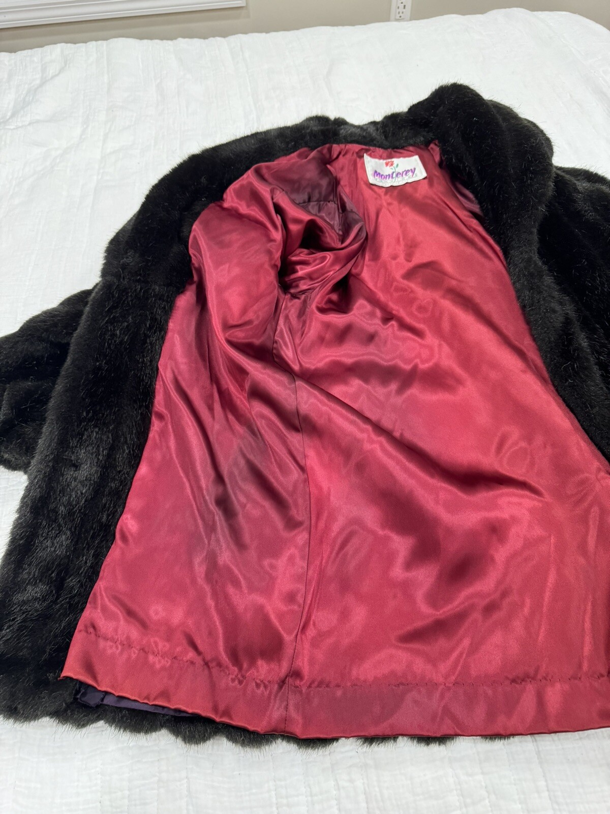 Y2K Vintage 90S Monterey Fashions Black Faux Fur Coat / Jacket SZ 12 Retro