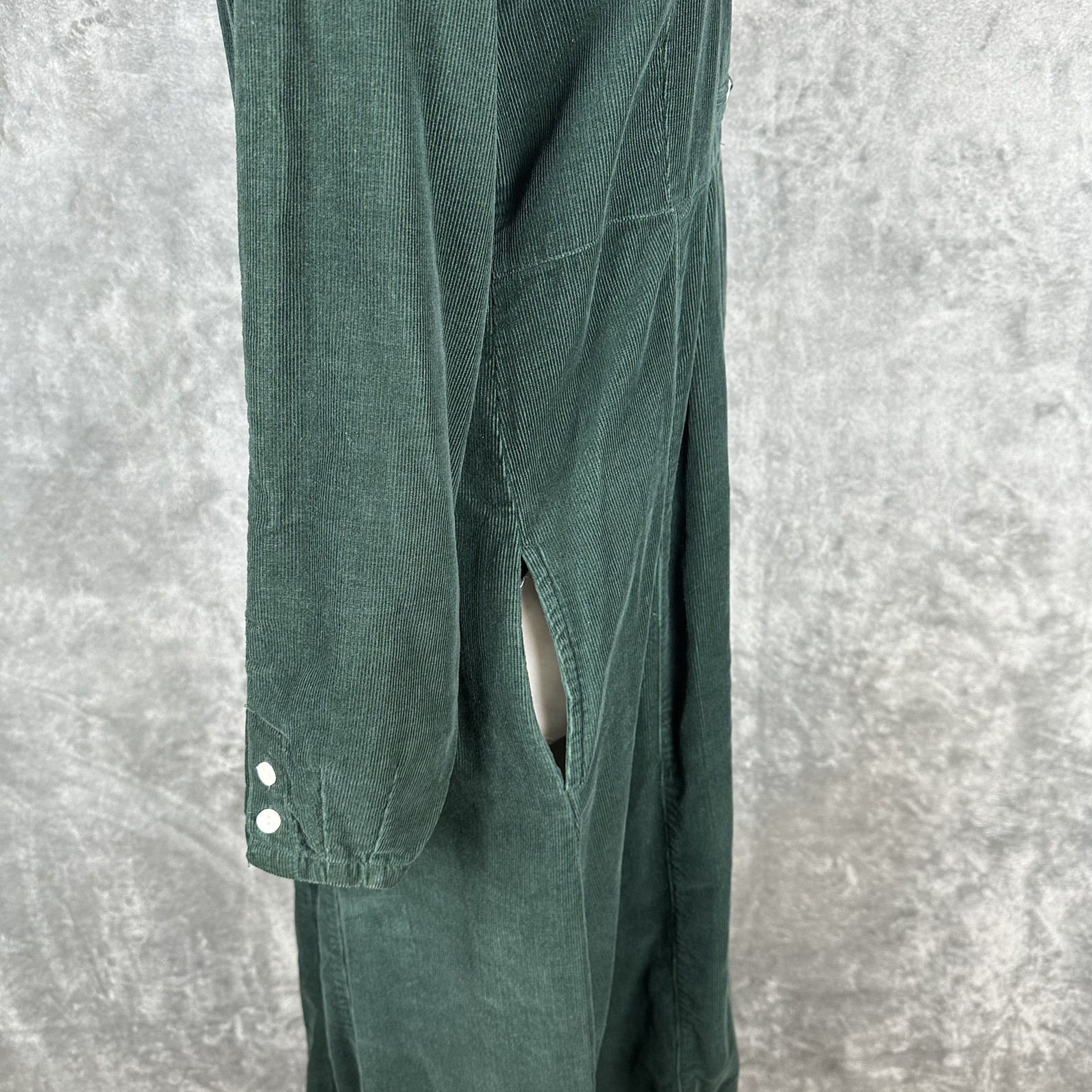 Vintage Corduroy Green Midi 10P Dress Renaissance Festival Prairie Boho Cottage