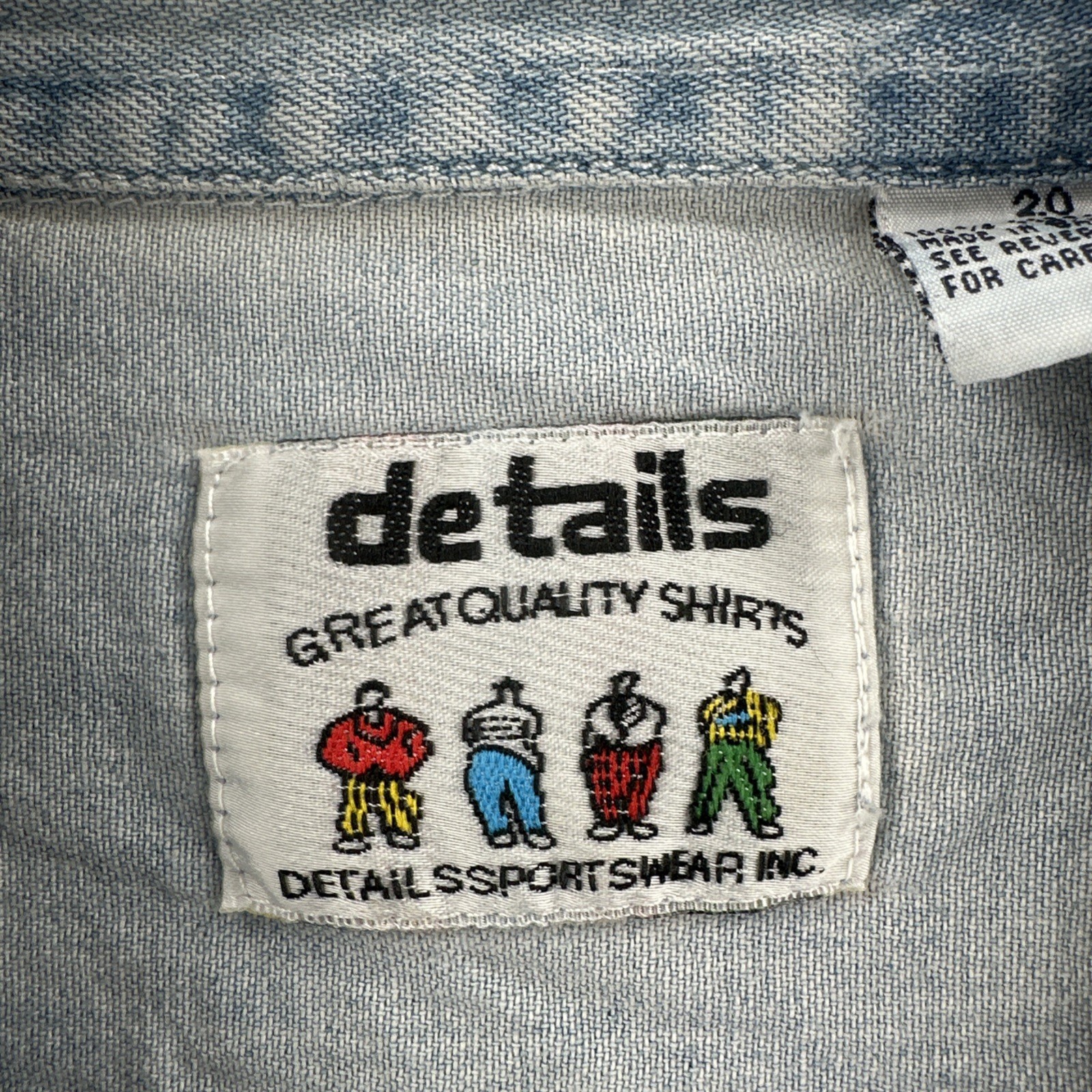 Vtg Details Sportswear Inc Womens Size 20 Faded Blue Denim Button Up Shirt 90s