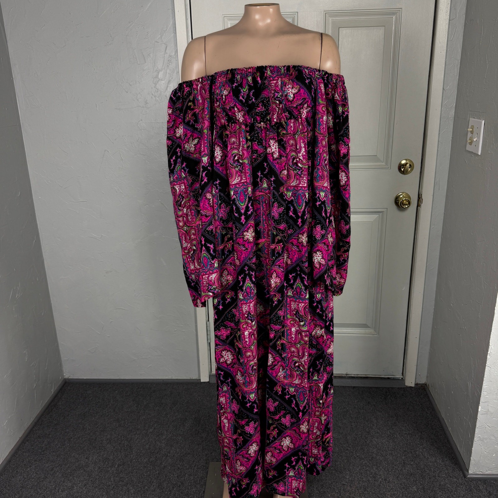 Vintage 70’s Handmade Women’s Dress Floral Kimono Retro Hippie Off Shoulder PP13