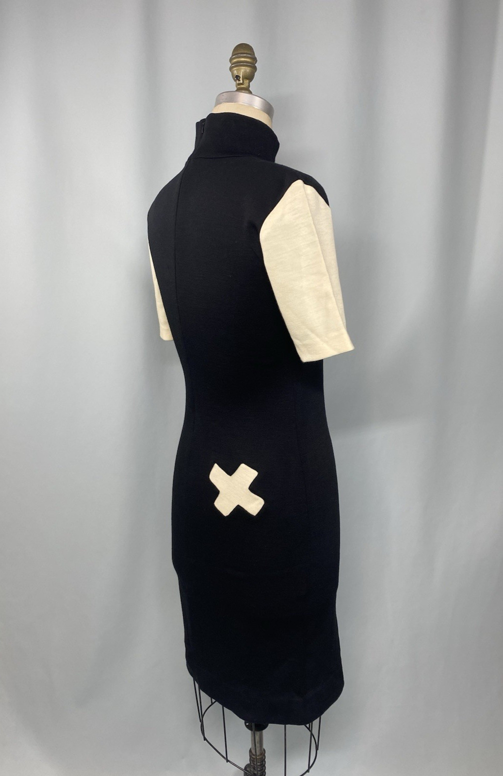 ETHAN COHAN GALLERY Vintage Dress SMALL PETITE Wool black ivory white 80s 90s