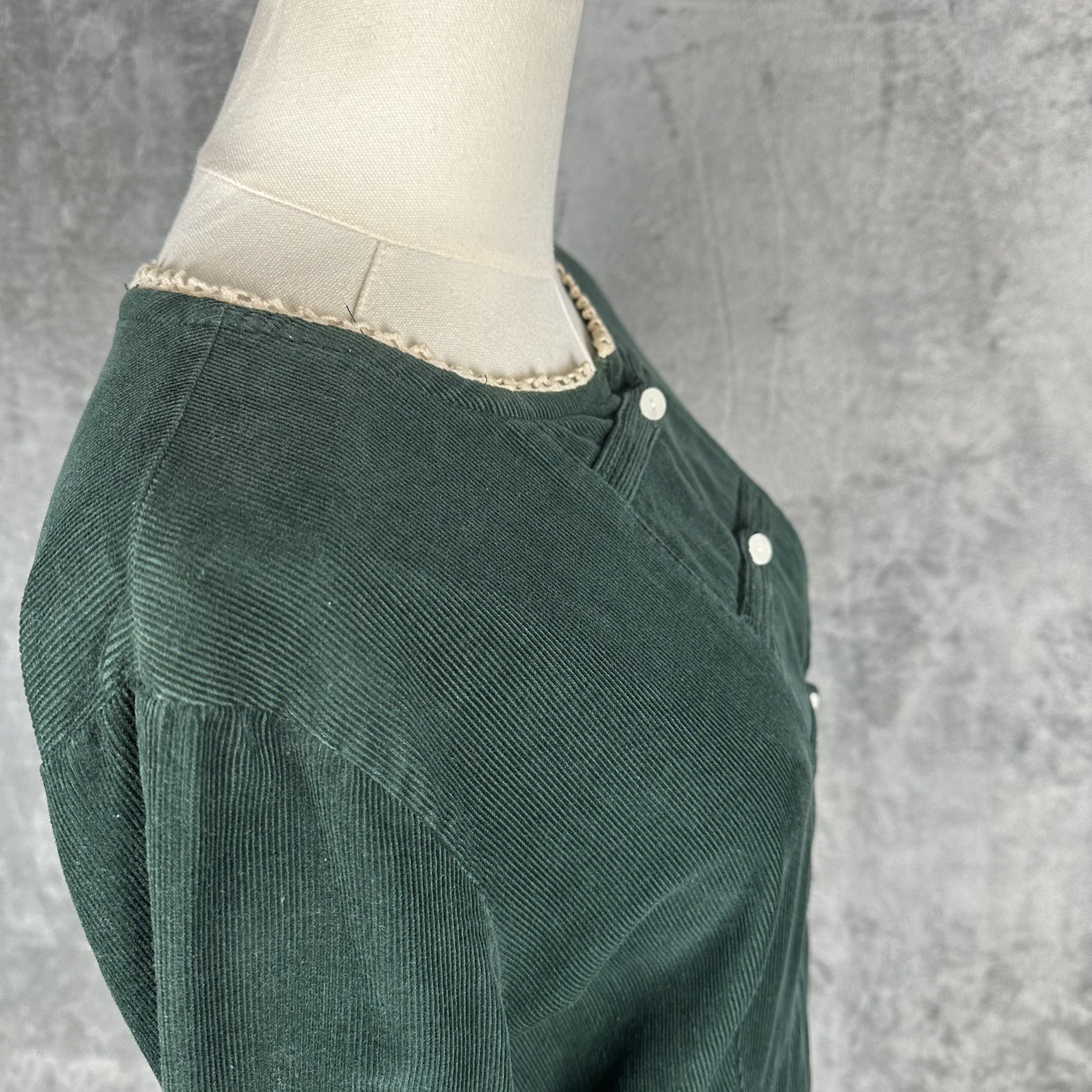 Vintage Corduroy Green Midi 10P Dress Renaissance Festival Prairie Boho Cottage