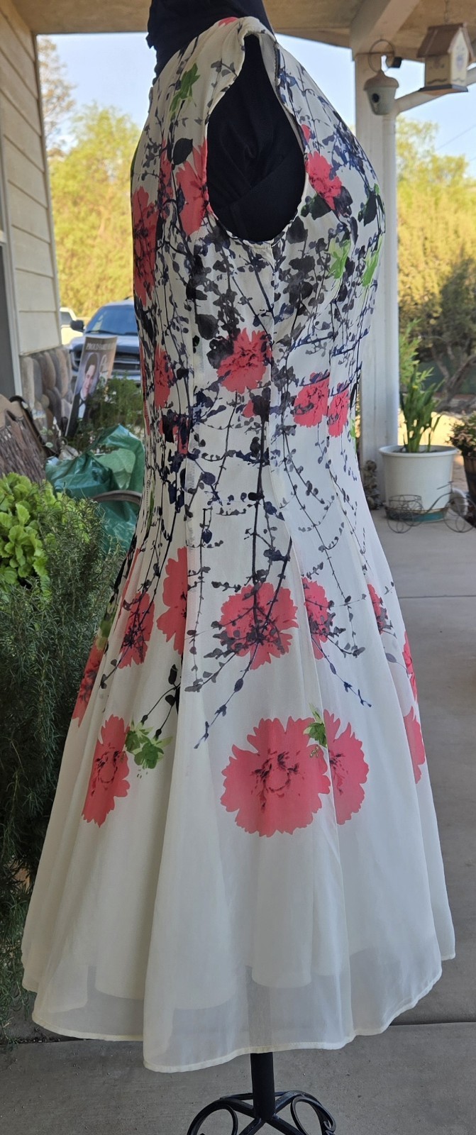 1990s JULIAN TAYLOR Vintage Fit & Flare Floral Polyester Dress Zip Back Size 6