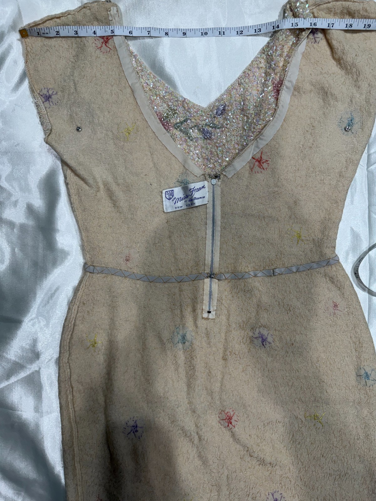 Premium Vintage Fran La Bianca 1950’s Pastel Beaded & Sequined Evening Dress
