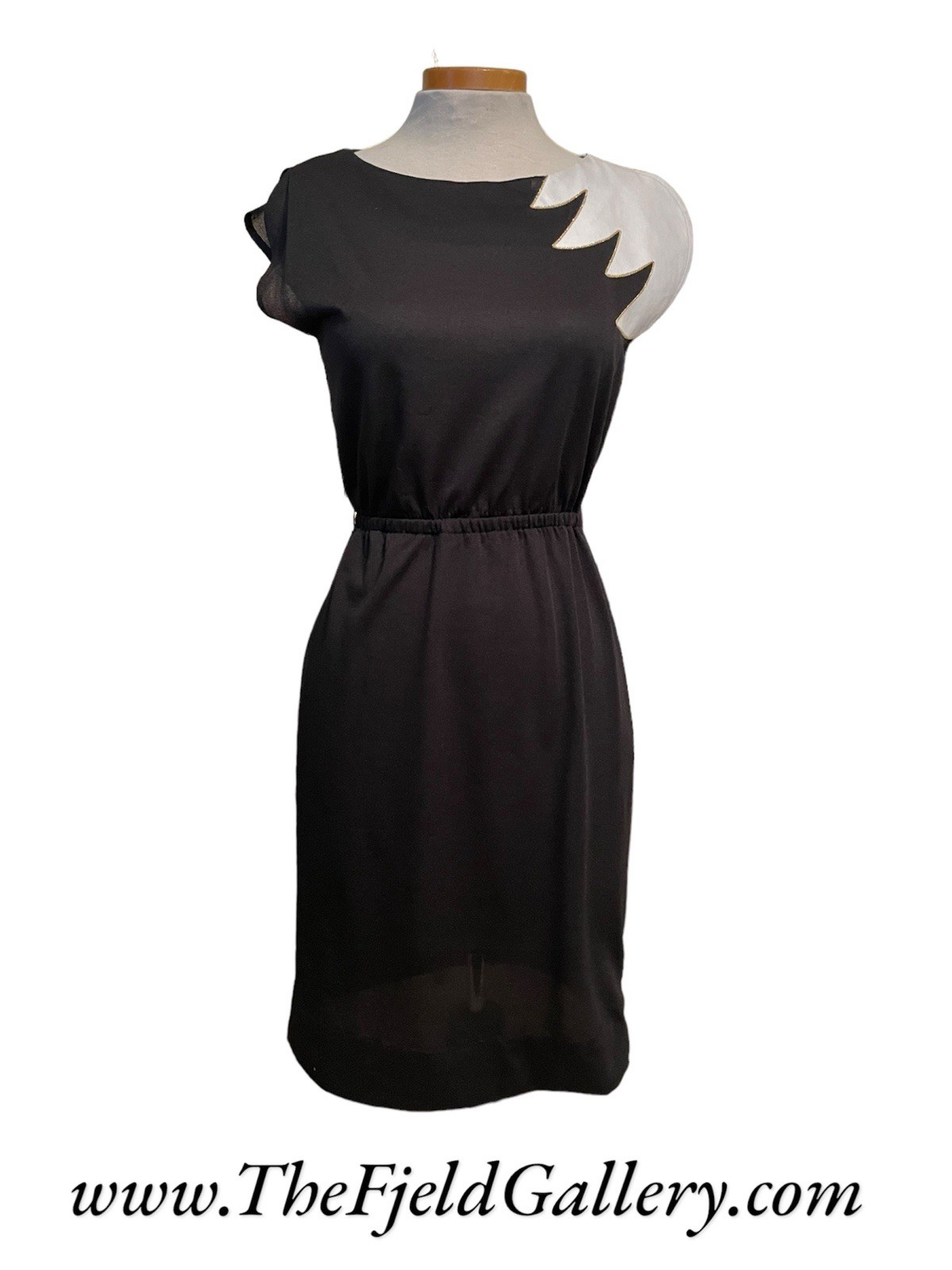 Vintage 1990’s 1980’s Black & White Geometric Color Block Mini Dress Gold Trim