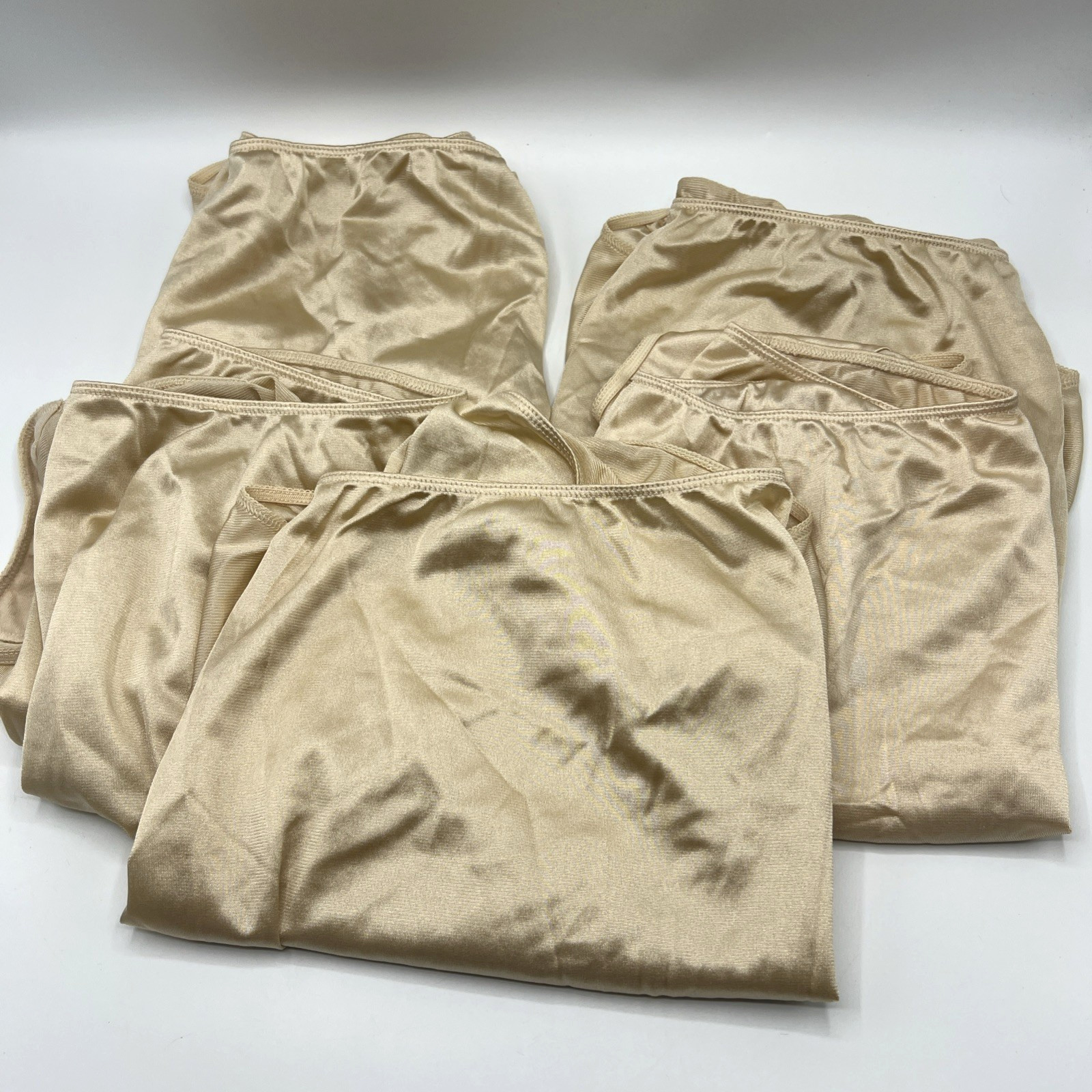 Vtg Sears Nylon Briefs Beige 5 Pair Sz 12 Sheer Shiny Granny Panty Sissy Pants
