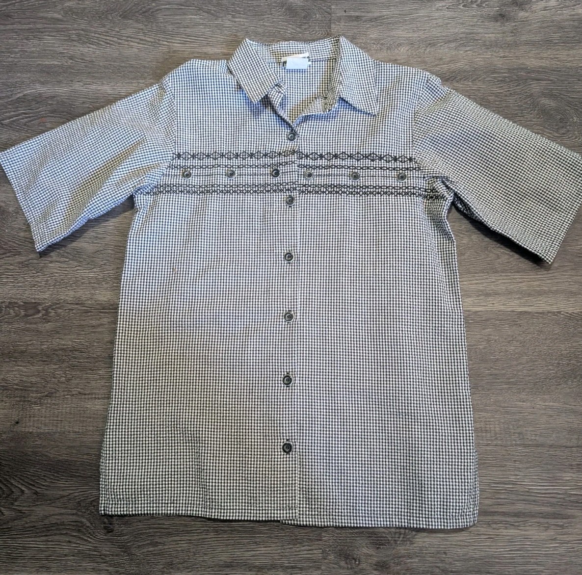 BonWorth Vintage Gingham Checkered Shirt – XS – Black & White – Cottagecore