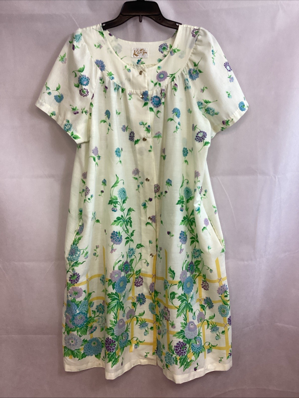 Vintage Katz Duster Size L Pearl Snap Women Floral House Dress Granny