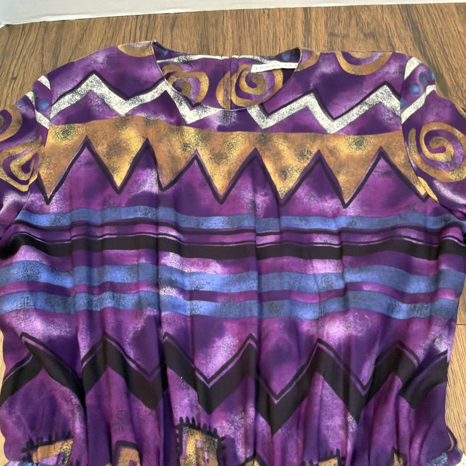 Vintage 90s Terri Ellen Pleated Midi Dress Purple Southwestern Whimsigoth Aztec
