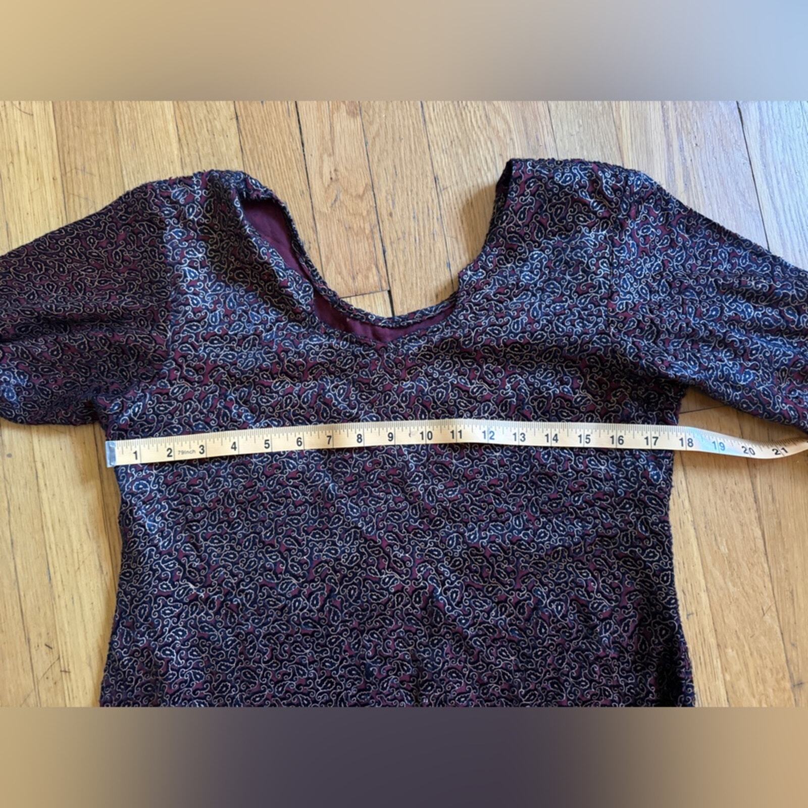 90s Vintage Red Gold and Black Velvet Burnout Dress