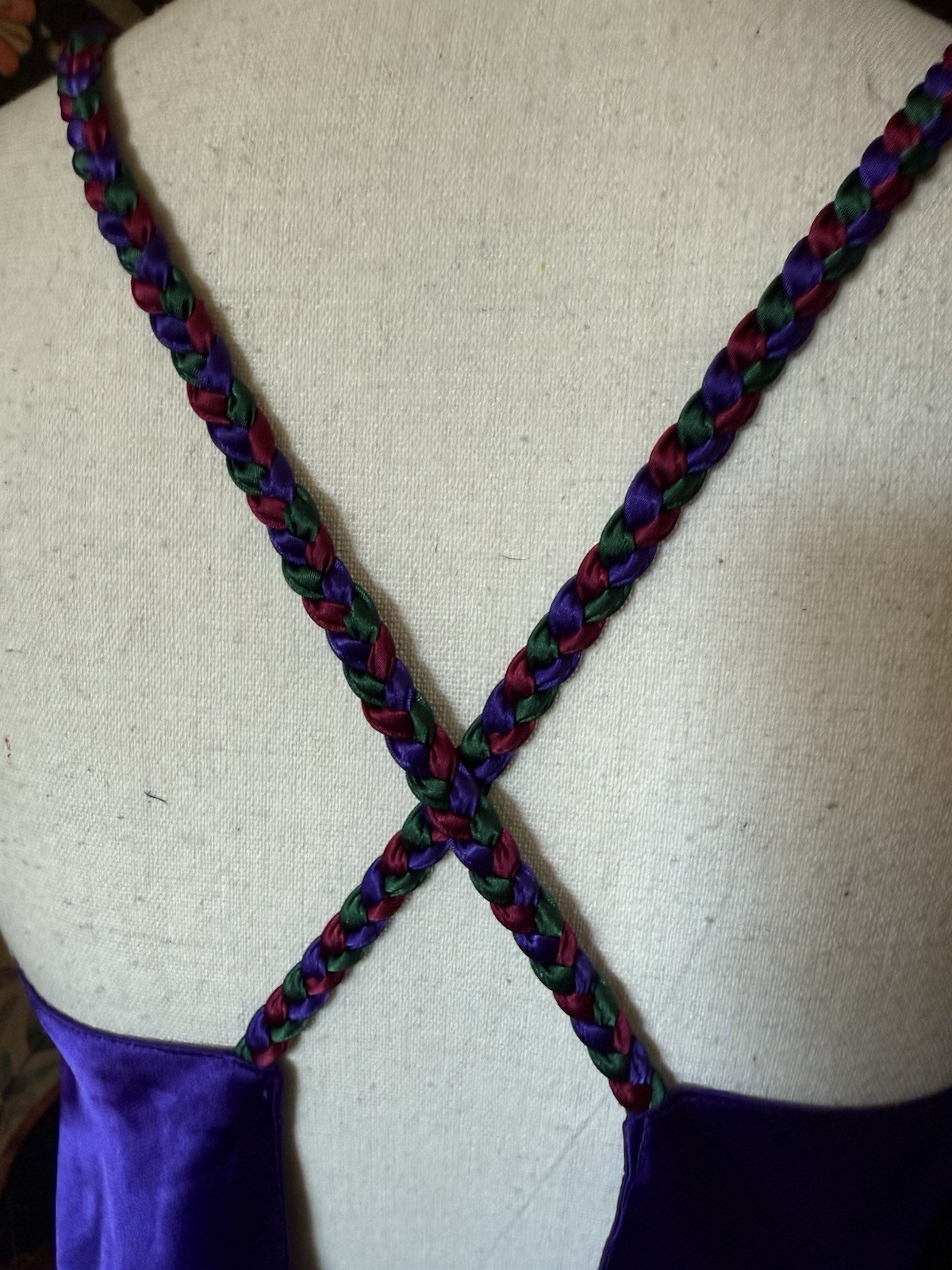 Vintage 90s 80s Satin Slip Dress Purple Braided Straps M Body Drama Lingerie