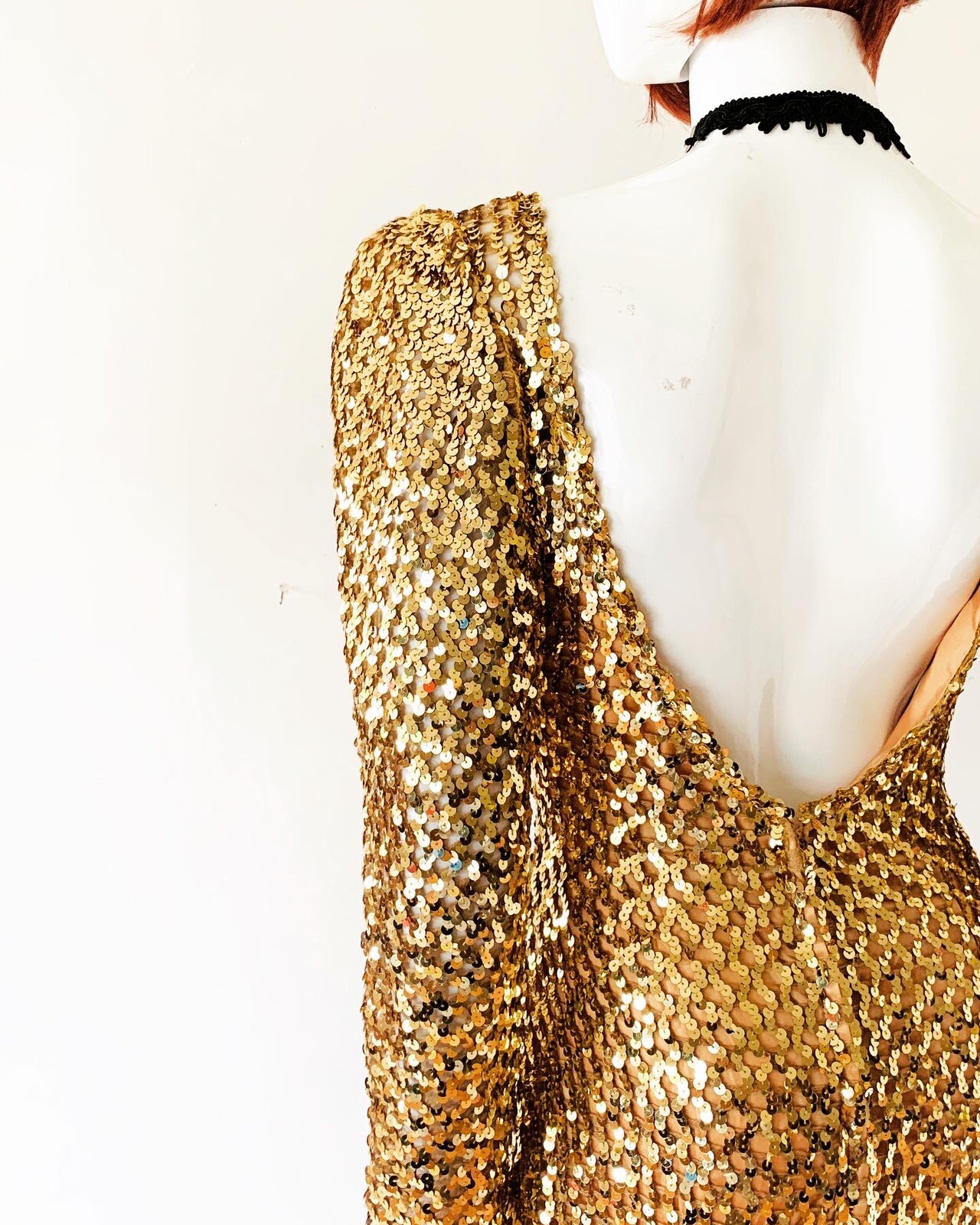 VTG Late 60’s Early 70’s Gold Bombshell Wiggle Full Length VLV Dress Sz S-M