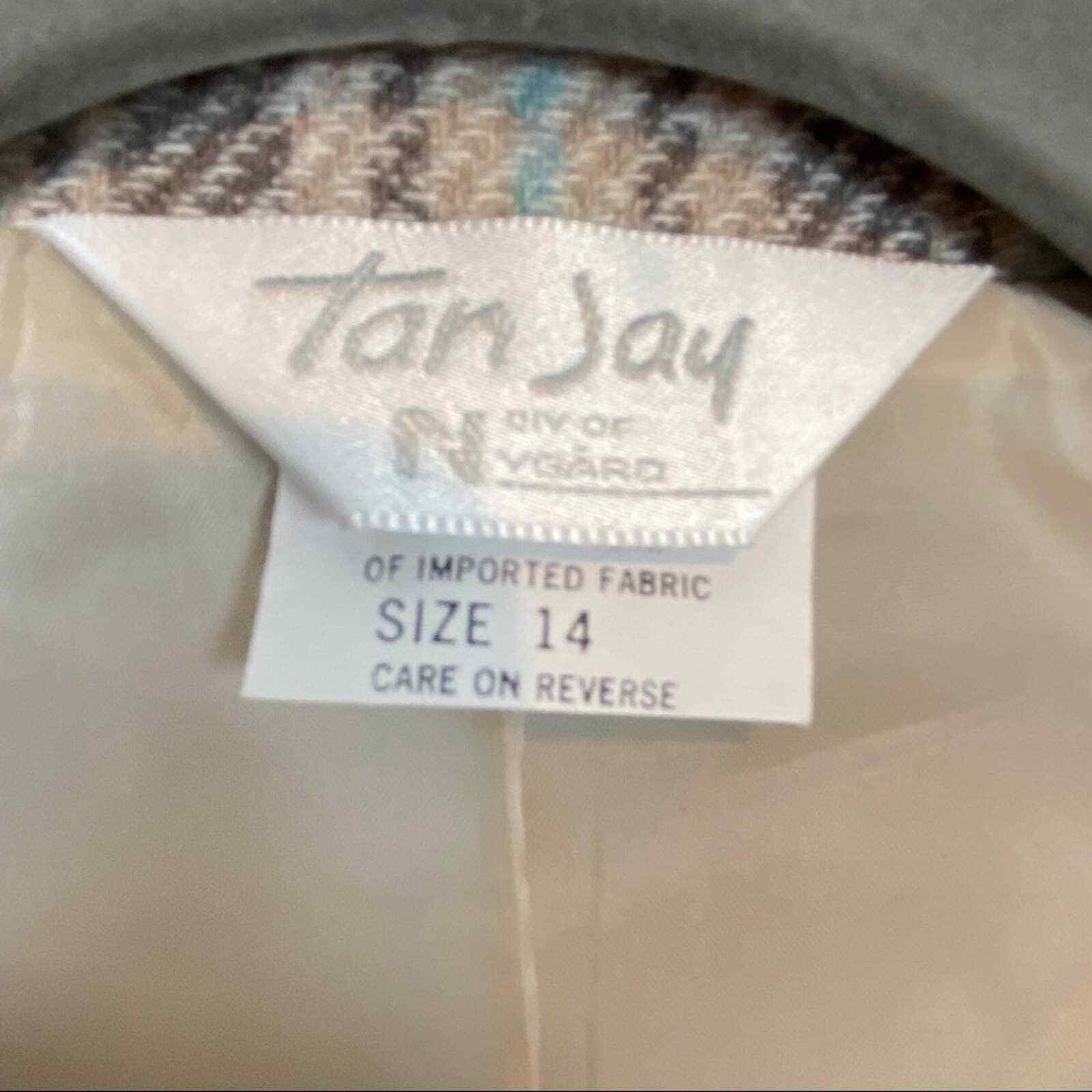 Plaid Preppy Blazer Women’s SZ 14 Taupe Brown Gray Blue Long Sleeve Vtg Tan Jay