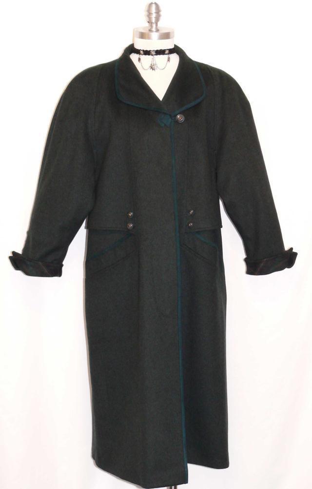 L 14 B45″ Loden Wool, ALPACA Long WINTER COAT Green Jacket Women WARM German