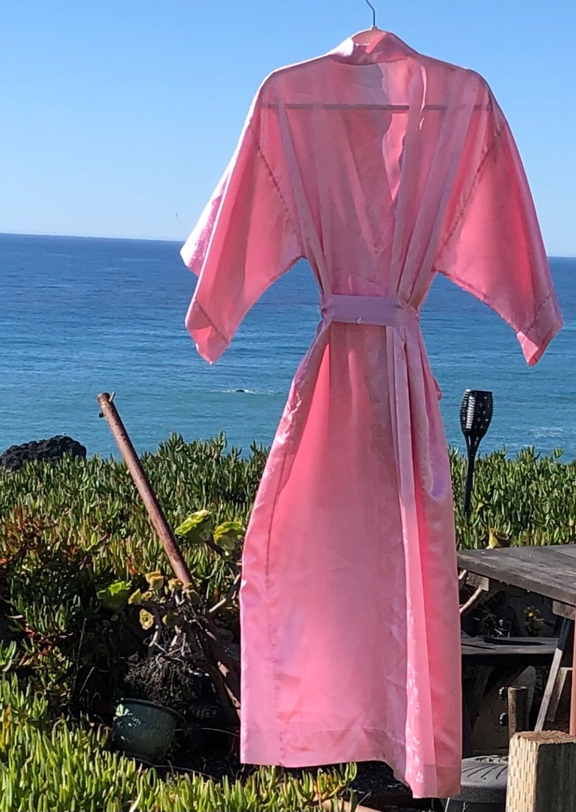 Vintage Silky Long California Dynasty ROBE Pocket & Sash – Pink – FAST SHIPPING