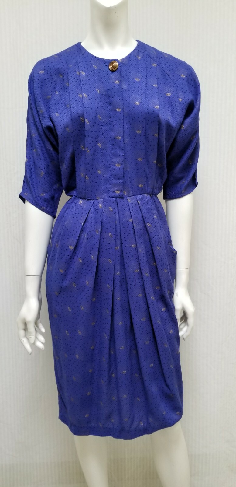 Vintage 80/90’s Positive Influence Purple Gold Print Rayon DRESS – Size S – EUC