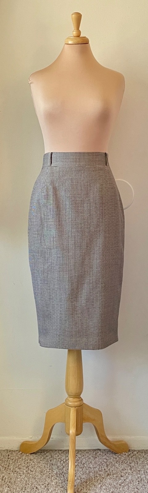 Vintage 90s Norma Kamali 6/8 Houndstooth Peplum Skirt Suit Brown Satin Trim