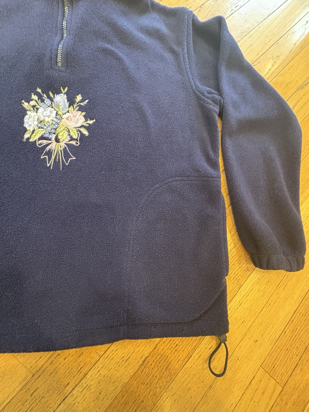 Northern Reflections Vintage Blue Fleece 1/4 Zip Floral Embroidered Pockets M