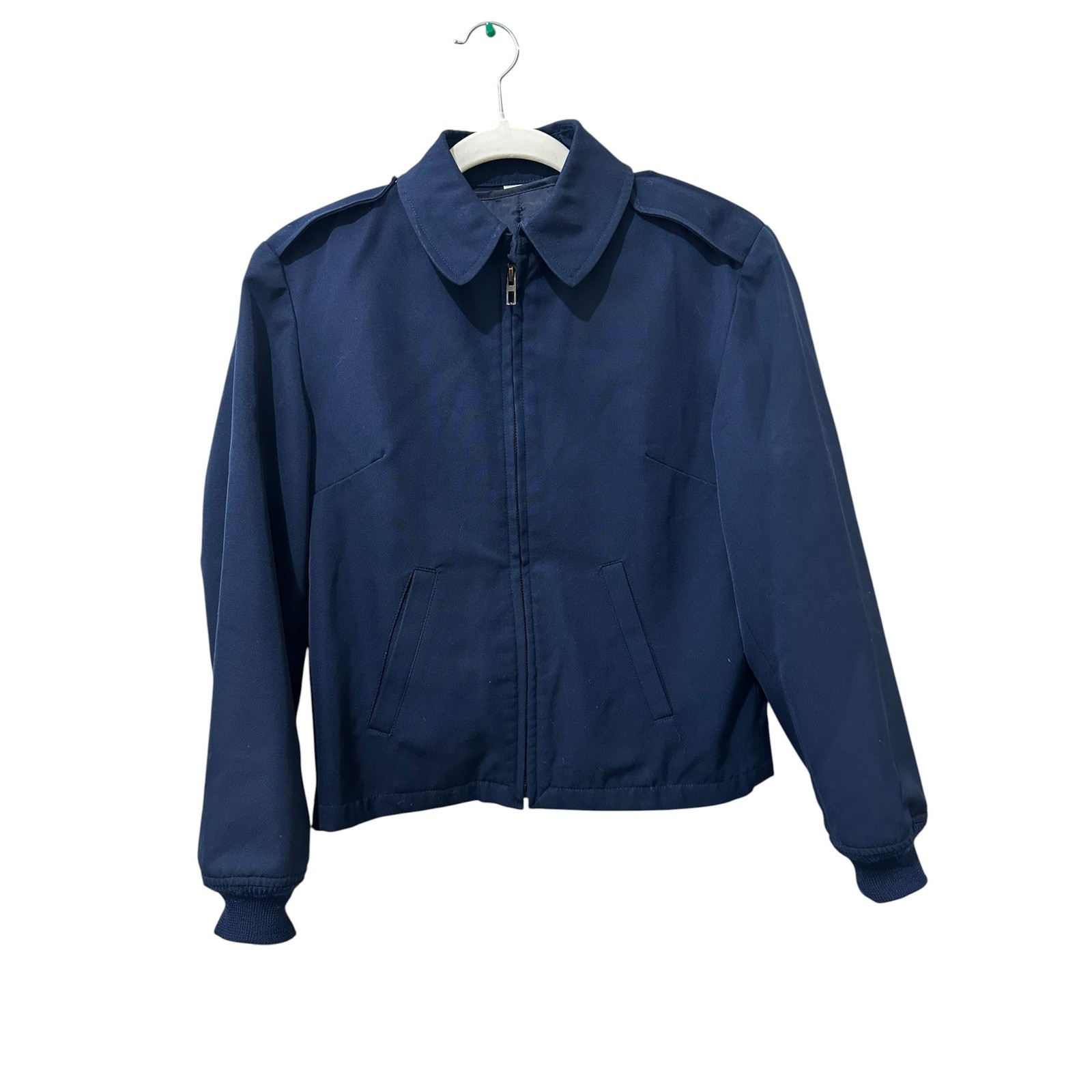 Vintage 1988 Navy Blue Utility Jacket Size 6 Military Style Epaulet Bomber Zip