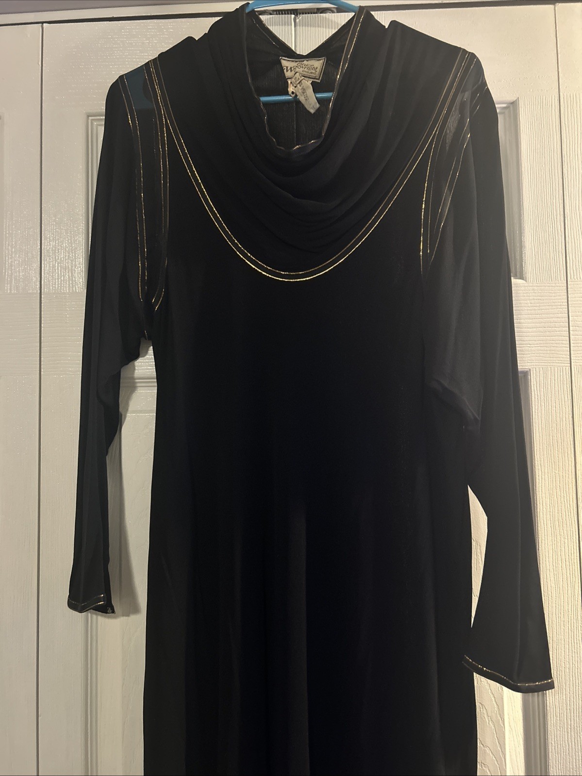 Vintage Janice Wainwright England Black Gold Viscose Dress Mesh US 10 UK 12
