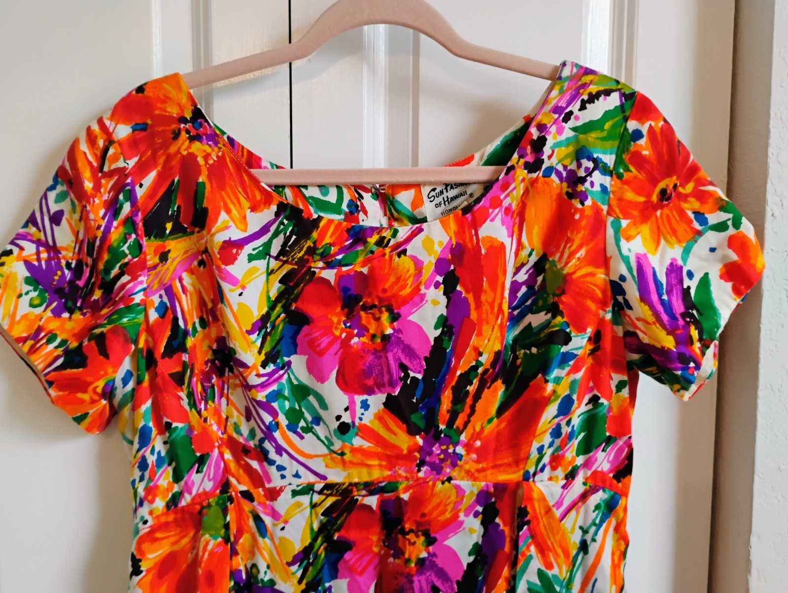 Vintage 60s Sun Fashions of Hawaii Floral Maxi Midi Sun Dress Sz 14