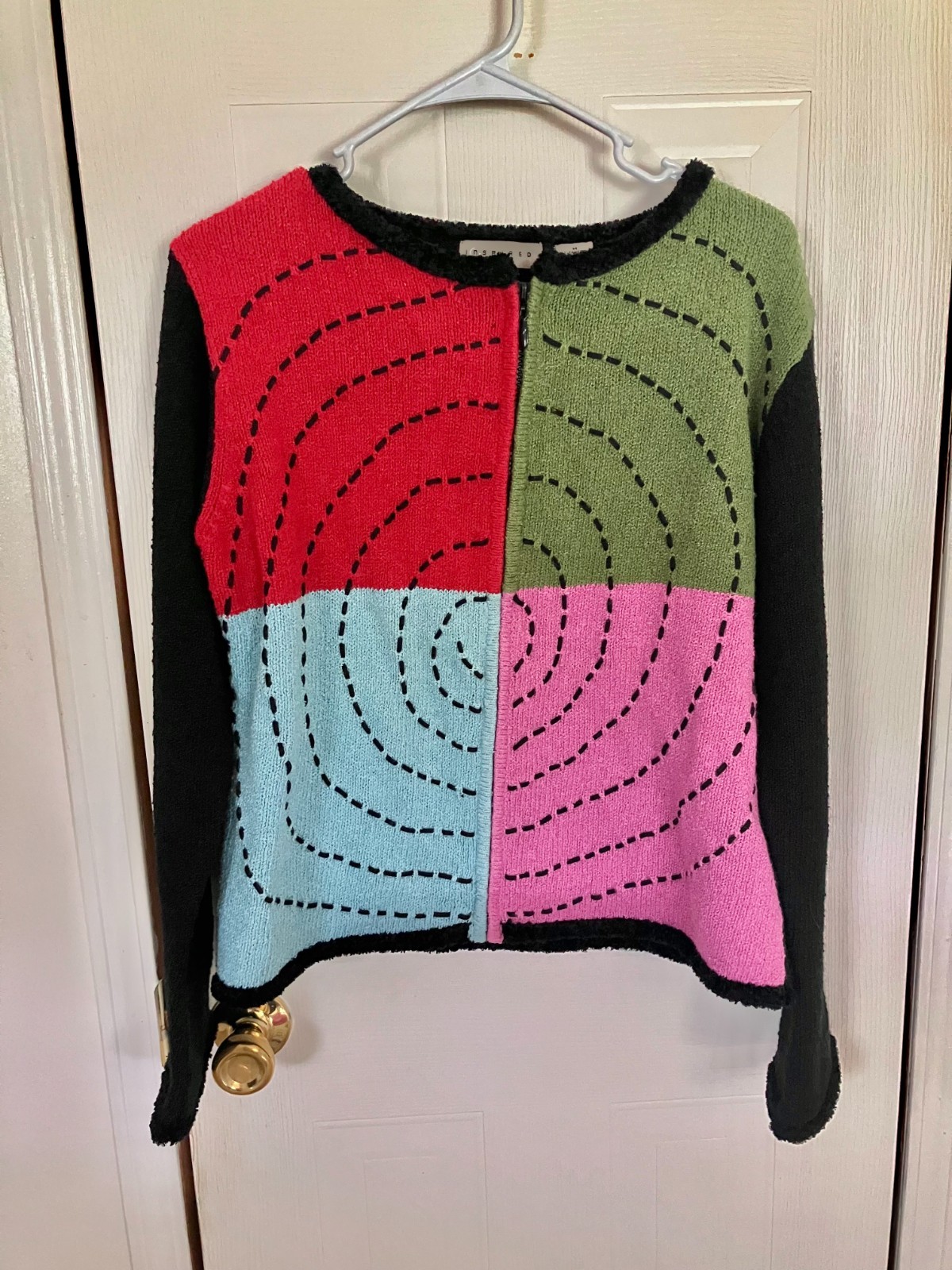 Vintage zippered cardigan sweater unique multicolor 80s 90s teacher