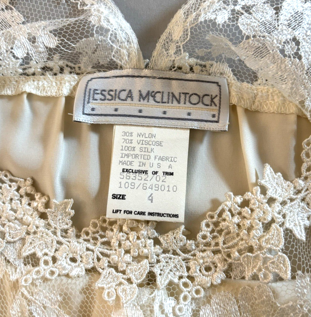 Vintage 1990’s Jessica McClintock 2 Pc Lace Over Silk Top and Skirt Sz 4 EUC