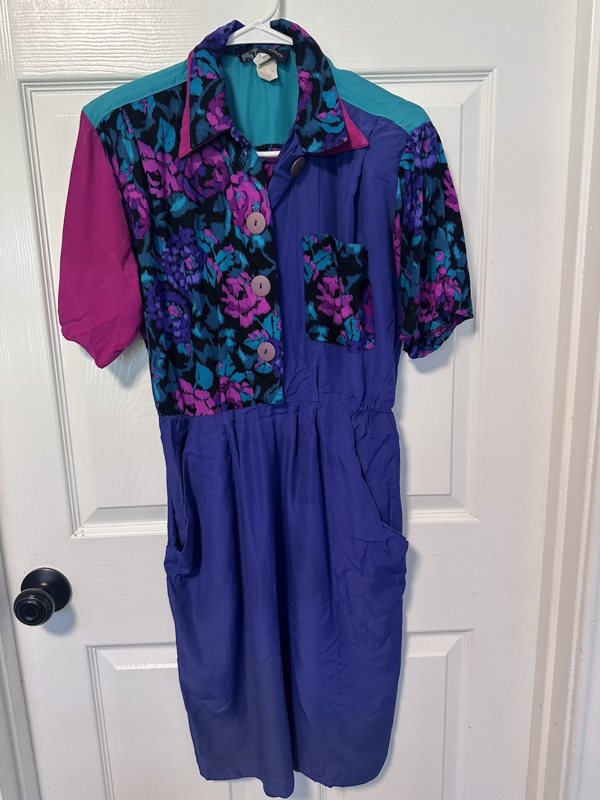 Vintage 80s/90s Color Block Dress Mom Style Dawn Joy Size 5/6 Floral Retro Fun