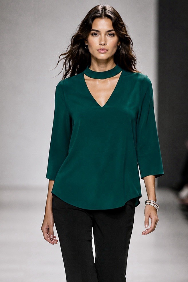 Emerald Green Blouse Choker Neck Top Y2K Career Sexy Office Chic