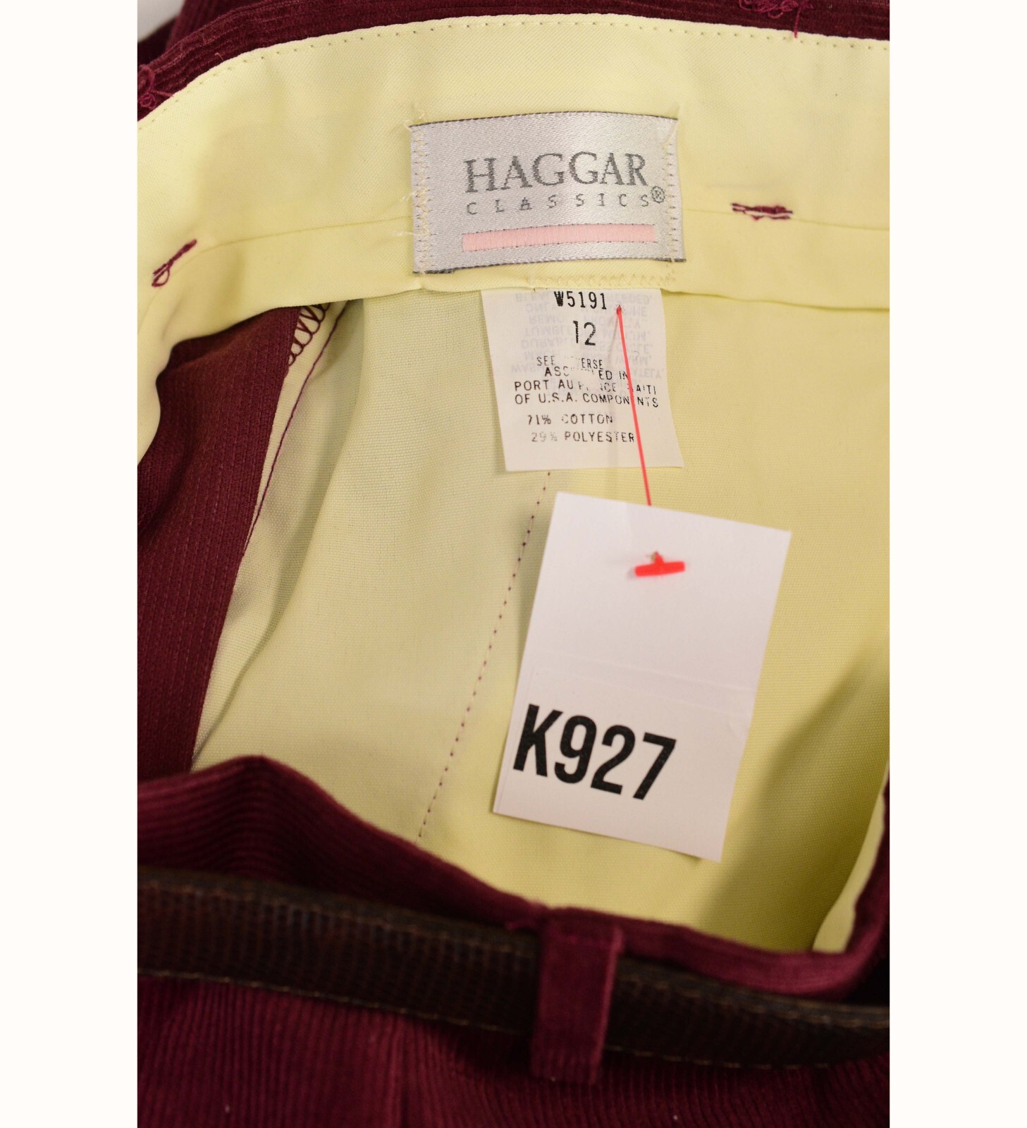 90s Vintage Haggar Red Corduroy High Waist Pleated Pants Belted Womens 4 Office