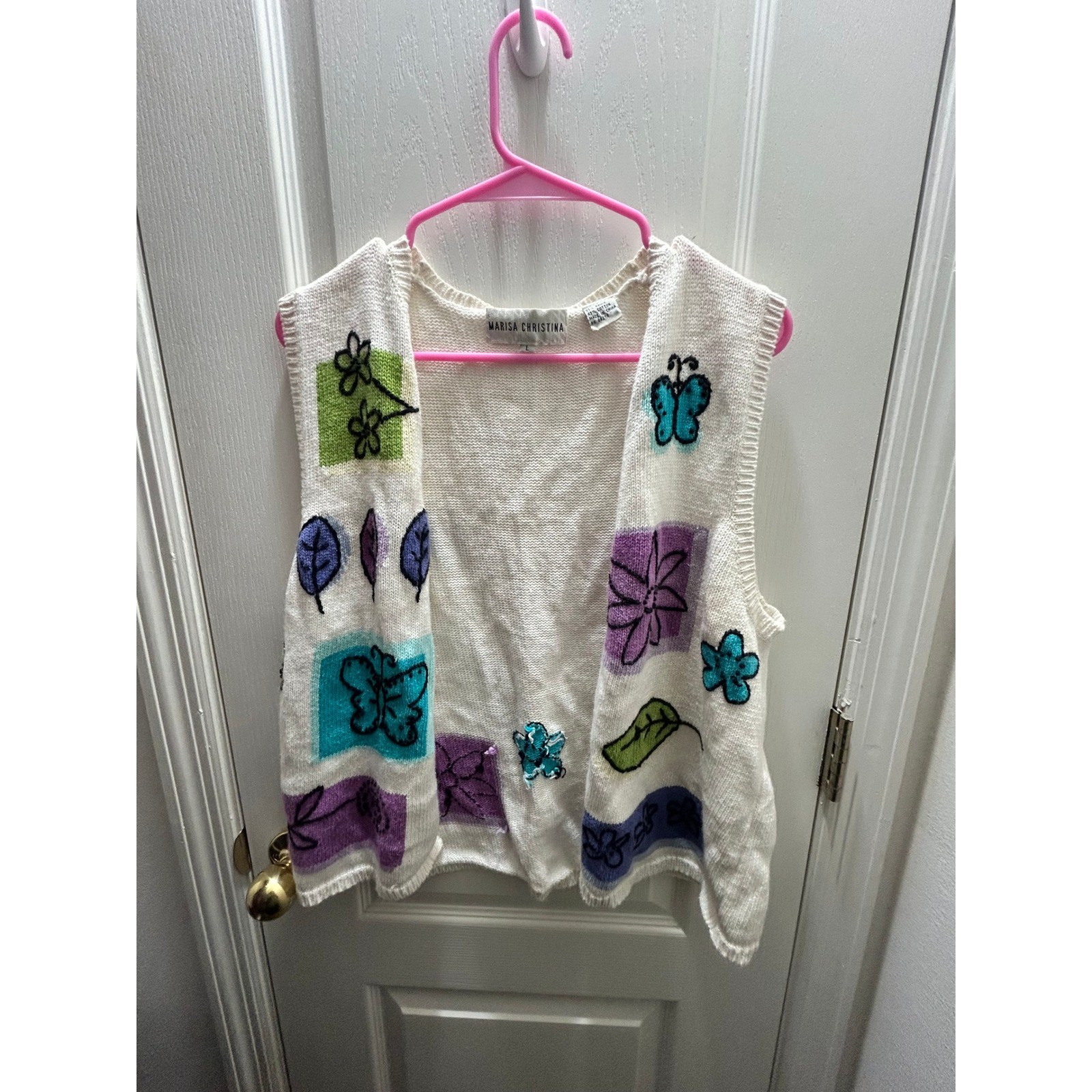 Vintage Marisa Christina Butterfly Floral Sweater Vest Large Cottagecore