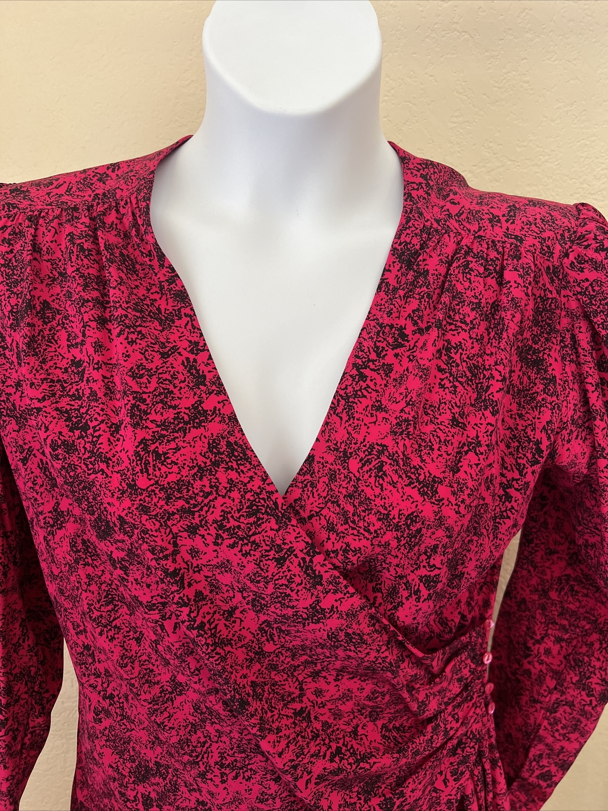 JERRY REGENBOGEN Vintage Silk Fuschia Black Wrap Dress Size 14